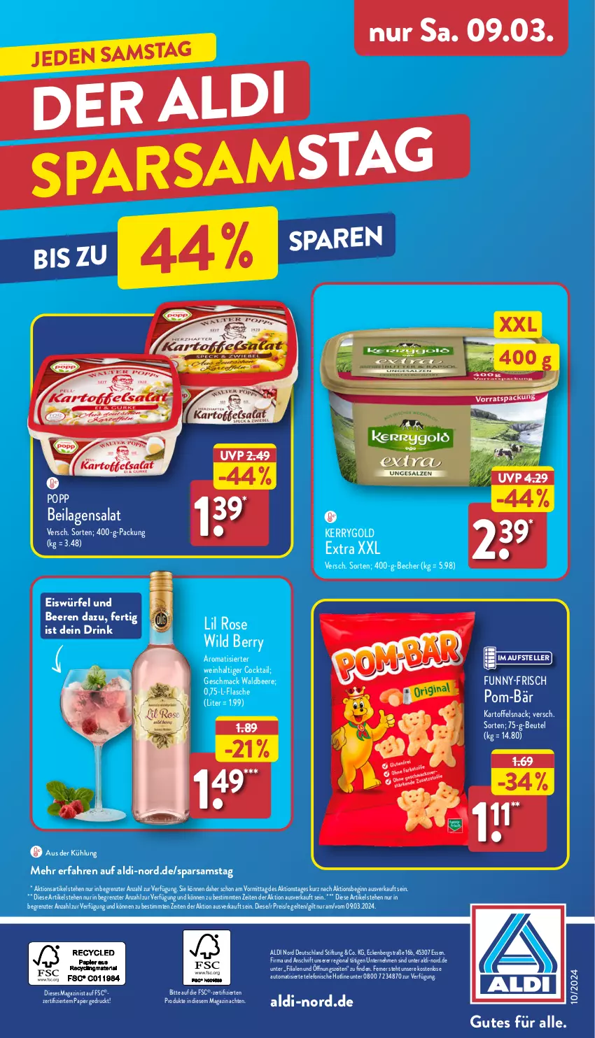 Aktueller Prospekt Aldi Nord - Von Montag - von 04.03 bis 09.03.2024 - strona 37 - produkty: aldi, auto, Becher, beere, beeren, beutel, cocktail, drink, eis, eiswürfel, elle, flasche, funny-frisch, gin, ilag, kartoffel, kerrygold, kerrygold extra, mac, magazin, papier, pom-bär, Popp, reis, salat, snack, telefon, teller, Ti, wein, Wild, wild berry, würfel, ZTE