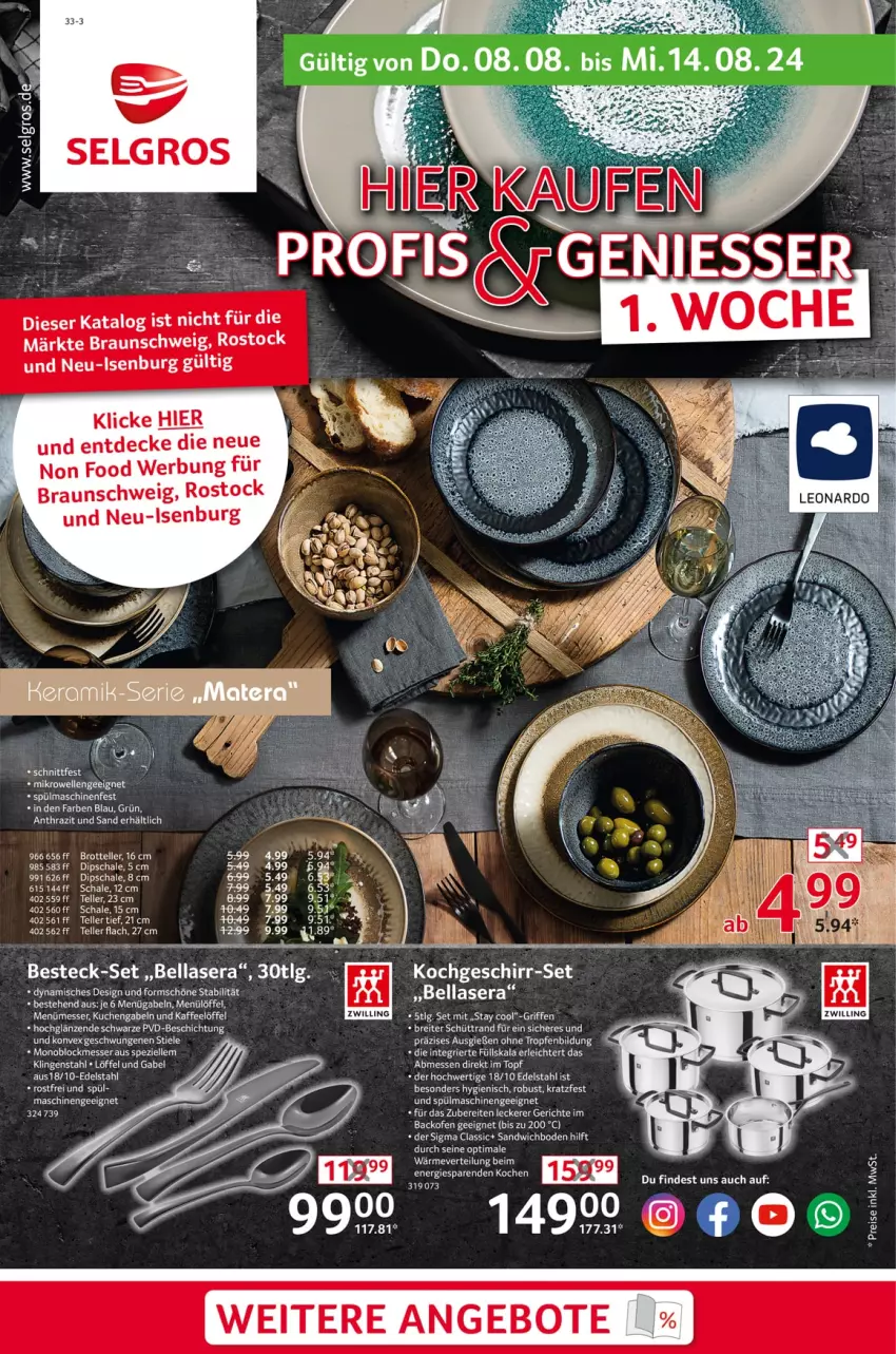 Aktueller Prospekt Selgros - Non Food - von 08.08 bis 14.08.2024 - strona 1 - produkty: angebot, angebote, besteck, besteck-set, braun, Brei, brot, decke, dip, Dipschale, edelstahl, eier, elle, gabel, geschirr, Geschirr-Set, kaffee, kuchen, LG, Löffel, messer, sandwich, Schal, Schale, sigma, Spezi, spülmaschinen, tee, teller, Ti, topf