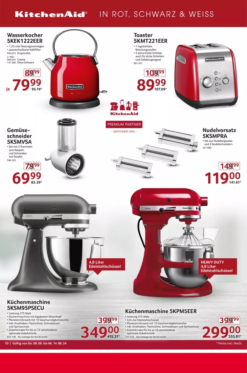 Aktueller Prospekt Selgros - Non Food - von 08.08 bis 14.08.2024 - strona 10 - produkty: Brei, creme, edelstahl, eis, KitchenAid, Kocher, küche, Küchen, küchenmaschine, nudel, reis, rwe, Schneebesen, schüssel, Spritzschutz, Ti, toast, toaster, topf, trommel, wasser, wasserkocher