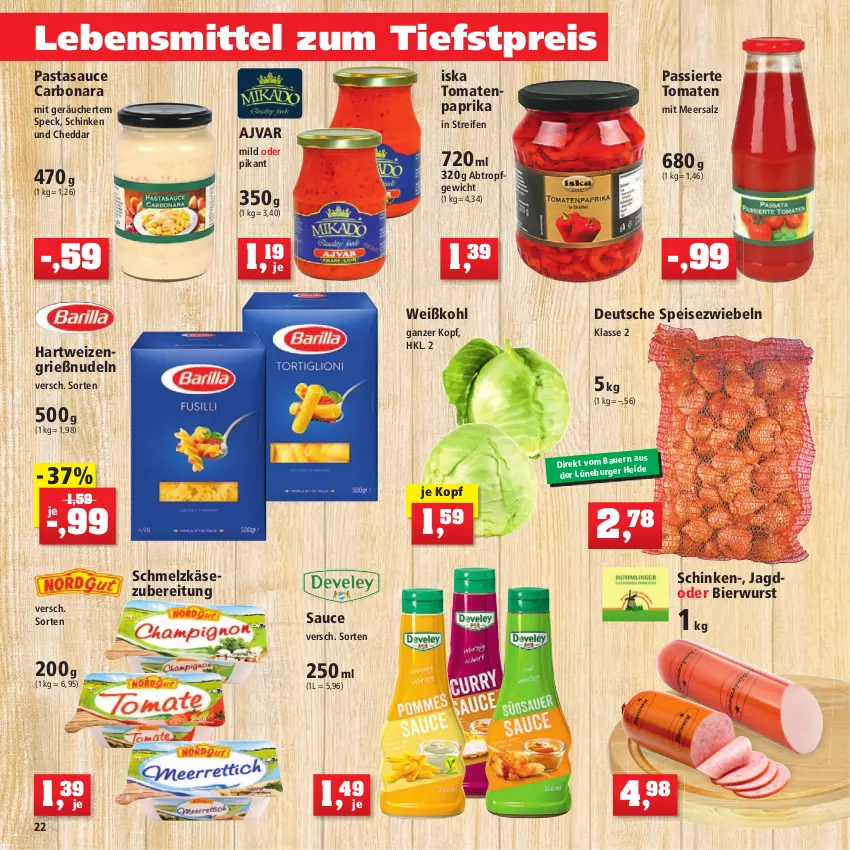 Aktueller Prospekt Thomas Philipps - Prospektwerbung - von 29.08 bis 03.09.2022 - strona 22 - produkty: Ajvar, auto, ball, beere, bier, Bona, bonbons, brause, cheddar, eis, erdbeere, erdnuss, hartweizen, honig, Käse, kaugummi, Kette, kirsch, Kugel, lebensmittel, mandel, Markenzwieback, meersalz, milch, nudel, nudeln, nuss, paprika, pasta, reifen, reis, salz, sauce, schinken, Schmelzkäse, schmelzkäsezubereitung, schoko, schokolade, Speck, Speisezwiebeln, Ti, tomate, tomaten, trauben, vollmilch, waffeln, Weißkohl, wurst, Yo, zucker, zwiebel, zwiebeln