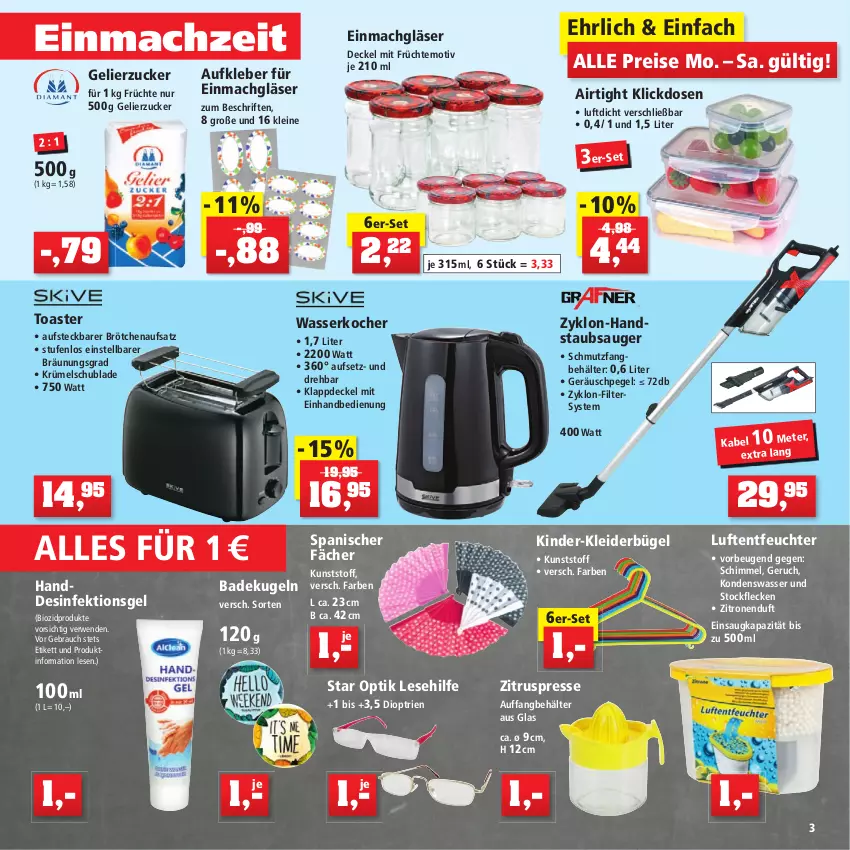 Aktueller Prospekt Thomas Philipps - Prospektwerbung - von 29.08 bis 03.09.2022 - strona 3 - produkty: Anhänger, Aufkleber, Bad, Becher, Behälter, bio, biozidprodukte, brötchen, brötchenaufsatz, bügel, bürste, decke, Deckel, Desinfektion, dessert, Dessertteller, edelstahl, eis, Elan, elle, ente, flasche, früchte, Garten, gelierzucker, geschirr, getränk, getränke, getränkespender, Gläser, Handdesinfektions, handstaubsauger, HP, Kinder, kleber, kleid, kleider, kleiderbügel, Kocher, Kugel, leine, Luftentfeuchter, mac, müsli, Müslischale, Rauch, reis, Rollenbox, rwe, Schal, Schale, staubsauger, suppe, suppen, Teleskop, teller, Ti, toast, toaster, tragegriff, trinkflasche, vorteilspreis, wasser, wasserkocher, zitrone, zitronen, Zitruspresse, zucker