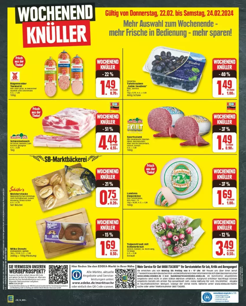 Aktueller Prospekt Edeka - Prospekte - von 19.02 bis 24.02.2024 - strona 16 - produkty: angebot, angebote, beutel, deka, Donut, donuts, elle, schwein, schweine, tafeltrauben, telefon, Ti, trauben, uhr, wein, weine