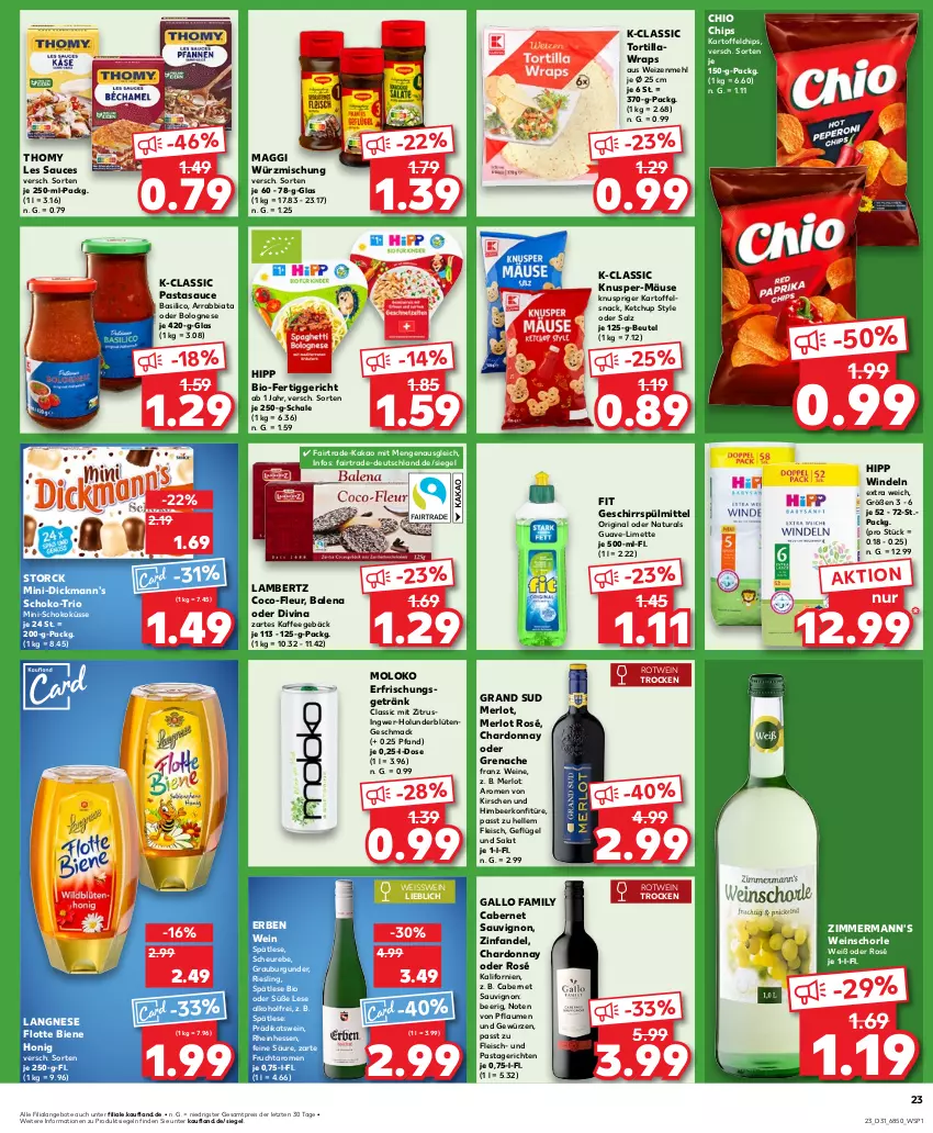 Aktueller Prospekt Kaufland - Prospekt - von 01.08 bis 07.08.2024 - strona 25 - produkty: alkohol, Amber, angebot, angebote, arrabbiata, basilico, beutel, bio, Blüte, bolognese, burgunder, cabernet, cabernet sauvignon, chardonnay, chio chips, chips, Dickmann's, eis, elle, erfrischungsgetränk, fertiggericht, fleisch, frucht, gallo, gallo family, Geflügel, geschirr, geschirrspülmittel, getränk, gewürz, gin, grand sud, grauburgunder, Guave, Heu, himbeer, hipp, holunder, holunderblüte, honig, ingwer, kaffee, kakao, kartoffel, kartoffelchips, ketchup, kirsch, kirsche, kirschen, konfitüre, lambertz, langnese, limette, mac, maggi, mehl, merl, merlot, Mett, natur, natura, pasta, Pastagericht, pflaume, pflaumen, reis, riesling, rotwein, salat, salz, sauce, sauvignon, Schal, Schale, schoko, schorle, snack, spülmittel, storck, thomy, thomy les sauces, Ti, tortilla, wein, weine, weinschorle, weizenmehl, windeln, wrap, wraps, ZTE