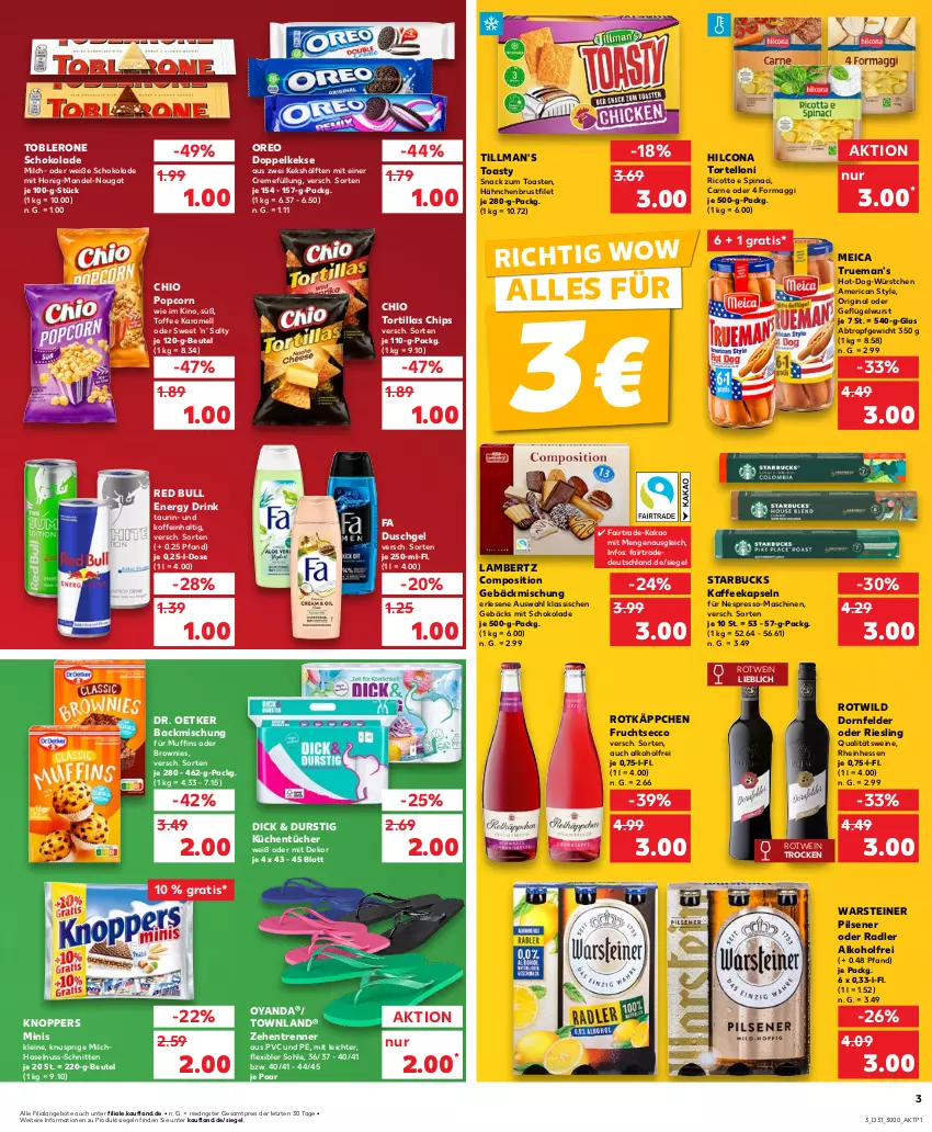 Aktueller Prospekt Kaufland - Prospekt - von 01.08 bis 07.08.2024 - strona 3 - produkty: alkohol, Amber, angebot, angebote, backmischung, beutel, brownie, brownies, brustfilet, chips, creme, Doppelkekse, dornfelder, Dr. Oetker, drink, duschgel, ecco, eis, energy drink, espresso, fa duschgel, filet, frucht, fruchtsecco, gebäckmischung, Geflügel, gin, hähnchenbrust, hähnchenbrustfilet, haselnuss, hilcona, honig, kaffee, kaffeekapseln, kakao, karamell, keks, kekse, knoppers, küche, Küchen, küchentücher, lambertz, leine, maggi, mandel, meica, milch, Muffin, muffins, nespresso, nuss, oder radler, oreo, pils, pilsener, popcorn, qualitätswein, qualitätsweine, radler, red bull, reis, ricotta, riesling, rotkäppchen, rotwein, schnitten, schoko, schokolade, snack, starbucks, steiner, Ti, Tillman's, toast, toasty, toblerone, torte, tortelloni, tortilla, tortillas, tücher, warsteiner, wein, weine, Weiße Schokolade, Wild, wurst, würstchen, zehentrenner, ZTE