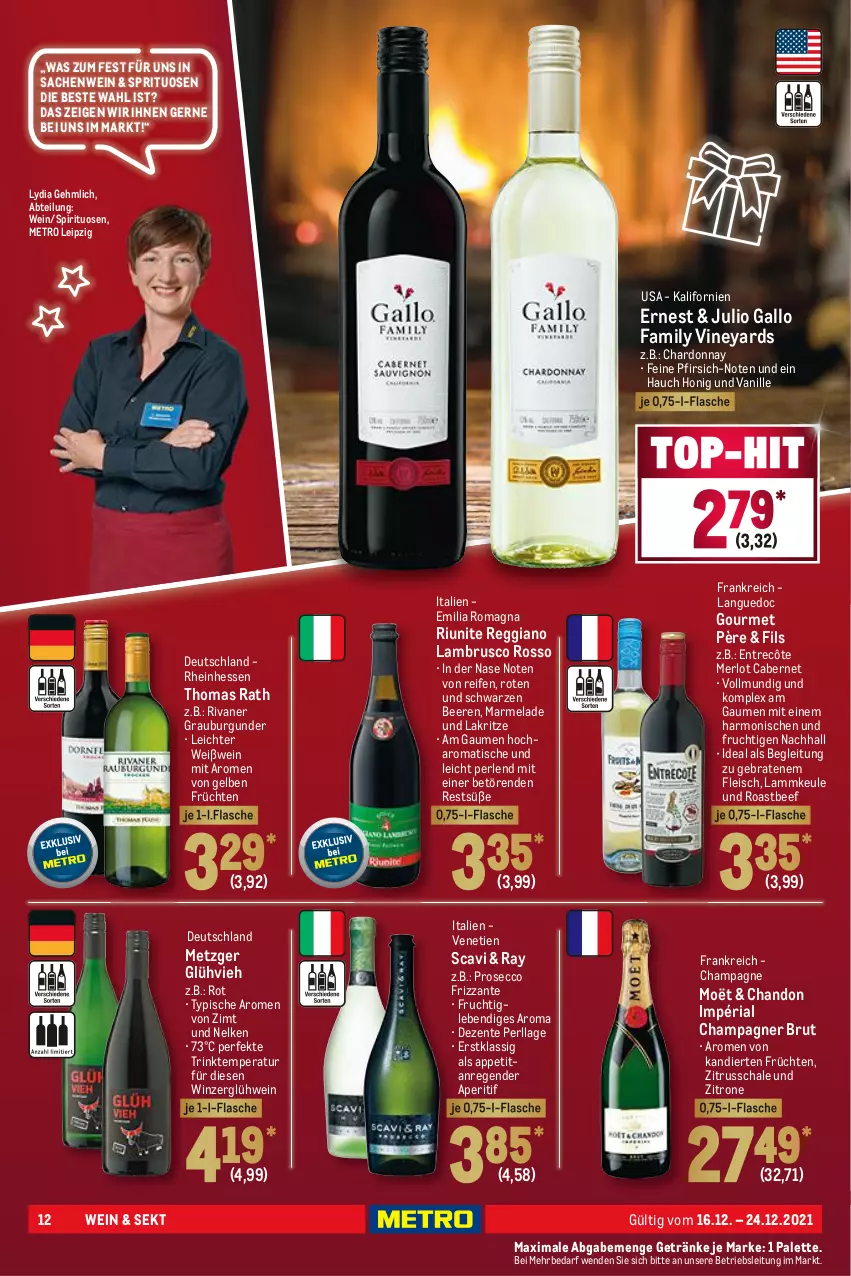 Aktueller Prospekt Metro - Food - von 16.12 bis 24.12.2021 - strona 12 - produkty: Abtei, aperitif, beef, beere, beeren, braten, brut, burgunder, cabernet, champagne, champagner, chardonnay, ecco, eis, ente, entrecôte, flasche, fleisch, frizzante, frucht, früchte, früchten, gallo, gallo family, getränk, getränke, Glühwein, grauburgunder, honig, Lakritz, Lambrusco, lamm, lammkeule, marmelade, merl, merlot, Metro, Palette, perlen, pfirsich, prosecco, reggiano, reifen, Ria, Rivaner, roastbeef, sac, Schal, Schale, sekt, spirituosen, Ti, tisch, vanille, wein, Weißwein, zitrone