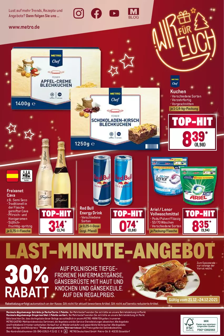 Aktueller Prospekt Metro - Food - von 16.12 bis 24.12.2021 - strona 16 - produkty: abholpreise, angebot, angebote, ariel, auto, Cava, drink, eis, energy drink, flasche, freixenet, frucht, getränk, getränke, hafer, honig, ilag, kuchen, lenor, LG, Metro, metro gastro, Palette, pfirsich, Pods, Rauch, red bull, regal, reis, rezept, rezepte, rwe, schnitten, Ti, tisch, vollwaschmittel, waschmittel