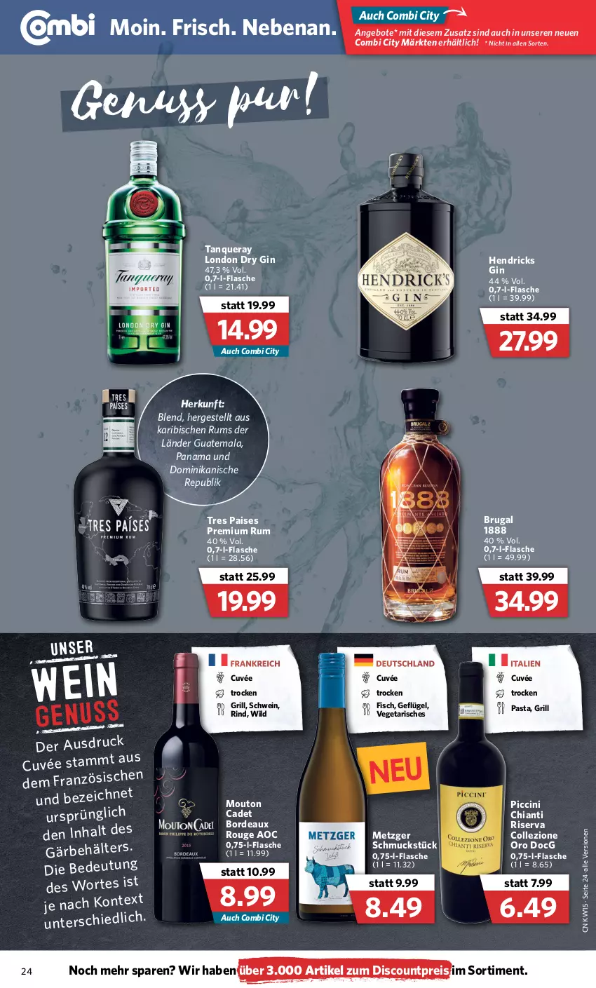 Aktueller Prospekt Combi - Prospekte - von 11.04 bis 16.04.2022 - strona 24 - produkty: angebot, angebote, Behälter, chia, chianti, cin, cuvée, discount, dry gin, eis, fisch, flasche, Geflügel, gin, grill, london dry, london dry gin, nuss, pasta, reis, rind, riserva, rouge, rum, Schmuck, schwein, Tanqueray, Ti, Vegeta, wein, Wild