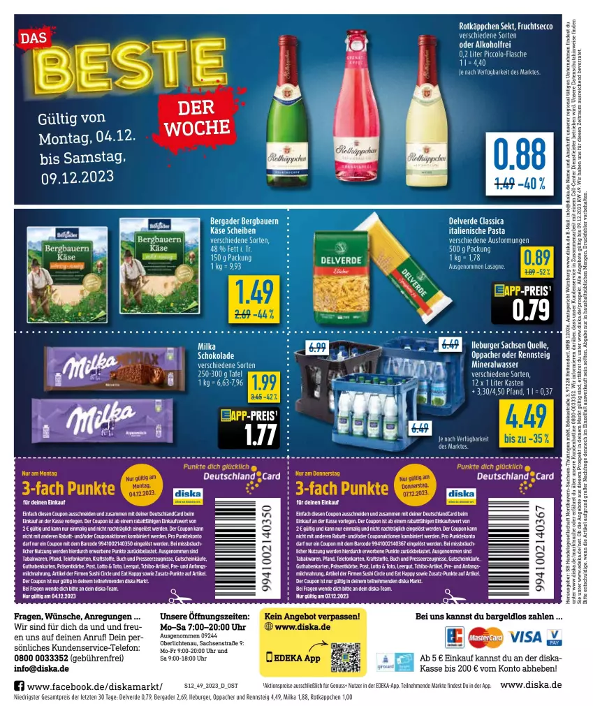 Aktueller Prospekt Diska - Prospekte - von 04.12 bis 09.12.2023 - strona 12 - produkty: aktionspreis, alkohol, angebot, angebote, auer, Bau, Bauer, bergader, buch, burger, coupon, deka, ecco, eis, ente, erde, flasche, frucht, fruchtsecco, guthabenkarte, gutschein, Käse, kraft, lasagne, LG, milka, nuss, reis, rotkäppchen, sac, schoko, schokolade, sekt, Tchibo, tee, telefon, Ti, uhr, ZTE