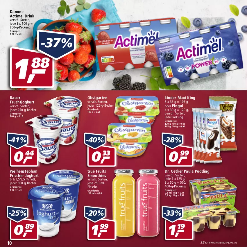 Aktueller Prospekt Real - Real Handzettel - von 17.01 bis 22.01.2022 - strona 10 - produkty: actimel, actimel drink, auer, Bau, Bauer, Becher, danone, danone actimel drink, Dr. Oetker, drink, eis, flasche, frucht, fruchtjoghurt, Garten, joghur, joghurt, Kinder, Kinder Maxi, kinder maxi king, obst, obstgarten, Paula, paula pudding, pingui, pudding, reis, smoothie, smoothies, Ti, weihenstephan