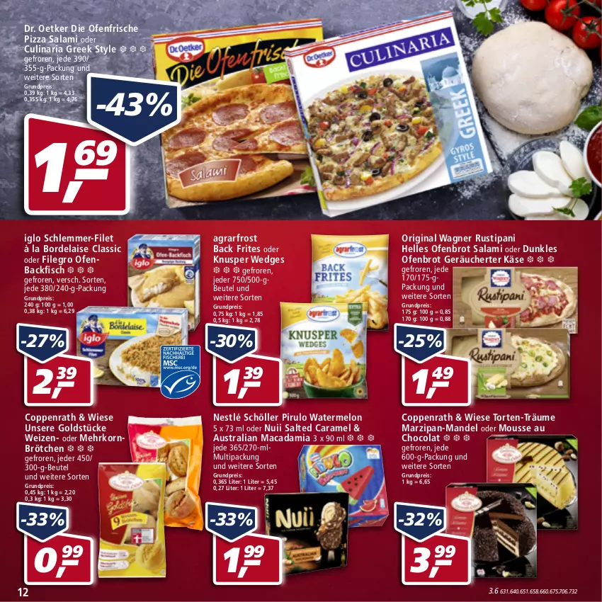 Aktueller Prospekt Real - Real Handzettel - von 17.01 bis 22.01.2022 - strona 12 - produkty: à la bordelaise, agrarfrost, aust, backfisch, beutel, bordelaise, brot, brötchen, caramel, cola, coppenrath, culinaria, die ofenfrische, Dr. Oetker, eis, elle, filegro, filet, fisch, gin, Goldstücke, iglo, Käse, korn, mac, macadamia, mandel, marzipan, mehrkornbrötchen, mousse, Mousse au Chocolat, nestlé, nestlé schöller, nuii, Ofen, original wagner, pizza, reis, Ria, rustipani, salami, schlemmer-filet, Schöller, Ti, torte, wagner, wedges