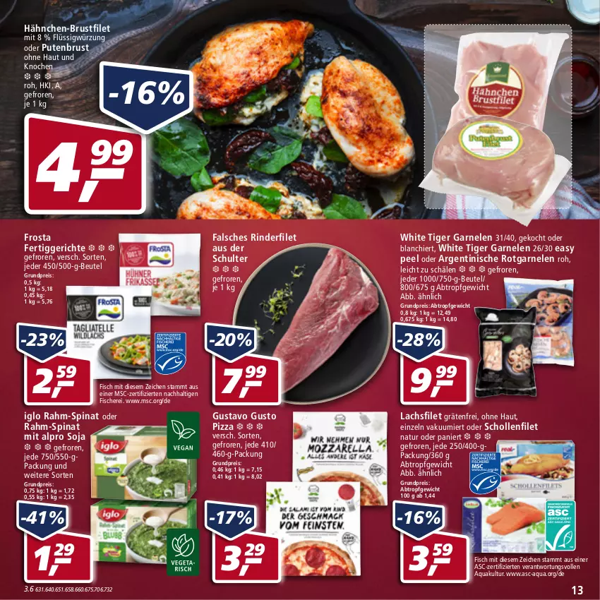 Aktueller Prospekt Real - Real Handzettel - von 17.01 bis 22.01.2022 - strona 13 - produkty: alpro, aqua, beutel, brustfilet, eis, fertiggericht, fertiggerichte, filet, fisch, fische, Fischer, frosta, garnelen, hähnchen-brustfilet, iglo, lachs, lachsfilet, natur, pizza, pute, putenbrust, rahm-spinat, reis, rind, rinder, rinderfilet, Schere, scholl, soja, spinat, Ti