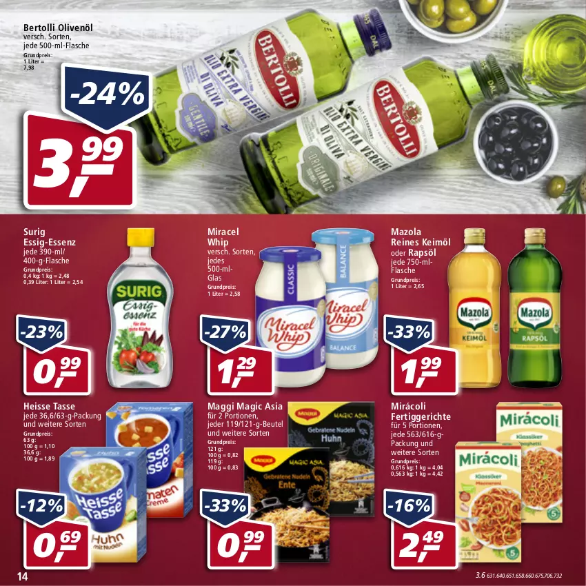 Aktueller Prospekt Real - Real Handzettel - von 17.01 bis 22.01.2022 - strona 14 - produkty: bertolli, beutel, eis, essig, fertiggericht, fertiggerichte, flasche, keimöl, LG, maggi, mazola, miracel, miracel whip, Mirácoli, olive, oliven, olivenöl, rapsöl, reis, tasse, Ti