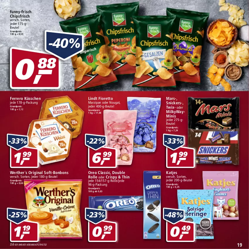 Aktueller Prospekt Real - Real Handzettel - von 17.01 bis 22.01.2022 - strona 19 - produkty: beutel, bonbons, chips, chipsfrisch, eis, ferrero, Ferrero Küsschen, funny-frisch, gin, katjes, lindt, mars, marzipan, Milkyway, oreo, reis, snickers, twix