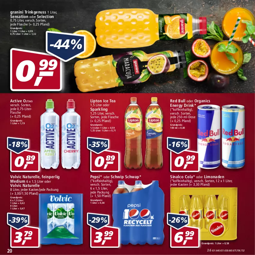 Aktueller Prospekt Real - Real Handzettel - von 17.01 bis 22.01.2022 - strona 20 - produkty: cola, drink, eis, elle, energy drink, flasche, granini, ice tea, limo, limonade, limonaden, lipton, lipton ice tea, natur, nuss, pepsi, red bull, reis, rel, Schwip Schwap, sinalco, Ti, volvic