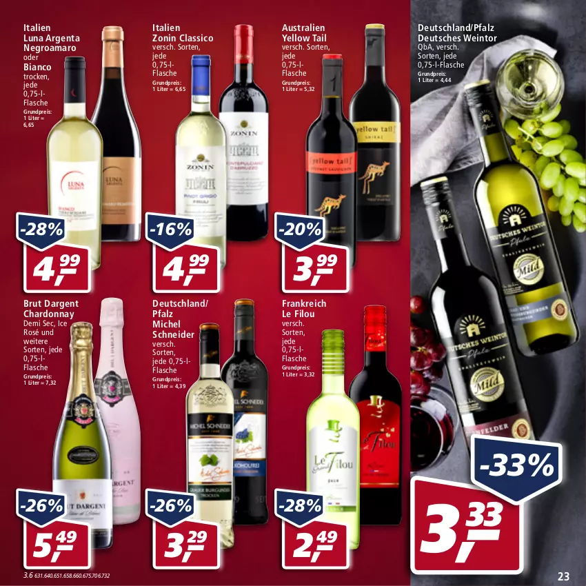 Aktueller Prospekt Real - Real Handzettel - von 17.01 bis 22.01.2022 - strona 23 - produkty: amaro, aust, brut, brut dargent, chardonnay, classico, eis, flasche, Michel Schneider, reis, wein, yellow tail, zonin