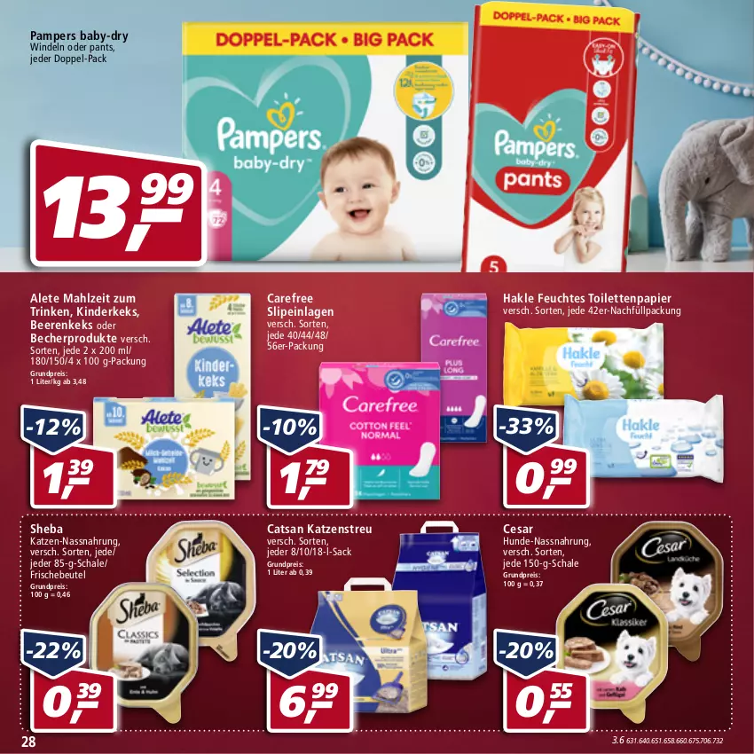 Aktueller Prospekt Real - Real Handzettel - von 17.01 bis 22.01.2022 - strona 28 - produkty: baby-dry, Becher, beere, beeren, beutel, carefree, catsan, eis, feuchtes toilettenpapier, hakle, Katzenstreu, keks, Kinder, Nassnahrung, pampers, Pants, papier, reis, sac, Schal, Schale, sheba, slip, slipeinlagen, toilettenpapier, windeln, windeln oder pants