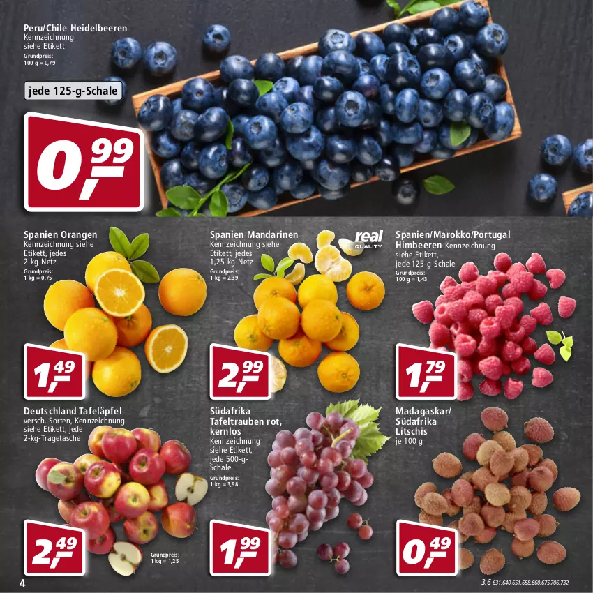 Aktueller Prospekt Real - Real Handzettel - von 17.01 bis 22.01.2022 - strona 4 - produkty: beere, beeren, eis, heidelbeere, heidelbeeren, himbeer, himbeere, himbeeren, mandarine, mandarinen, orange, orangen, reis, Schal, Schale, tafeläpfel, tafeltrauben, Tasche, Ti, tragetasche, trauben