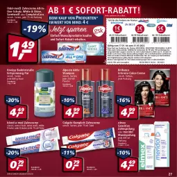 Gazetka promocyjna Real - Real Handzettel - Gazetka - ważna od 22.01 do 22.01.2022 - strona 27 - produkty: alpecin, Bad, Badekristalle, blend-a-med, brillance, cin, colgate, coupon, coupons, creme, eis, elmex, erde, flasche, gin, HP, kneipp, kräuter, LG, meridol, mundspülung, oder kräuter, Odol, reis, sensodyne, shampoo, sofort-rabatt, spülung, Ti, Tiere, zahncreme