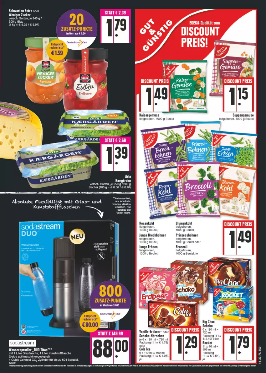 Aktueller Prospekt E Center - Angebote der Woche - von 02.05 bis 07.05.2022 - strona 3 - produkty: Becher, beutel, Big Choc, blume, blumen, blumenkohl, bohne, bohnen, broccoli, cola, deka, discount, eier, eis, ente, erbsen, flasche, glasflasche, hörnchen, junge erbsen, Kaiser, Kaisergemüse, prinzessbohnen, reis, rosen, Rosenkohl, schoko, Schwartau, Soda, sodastream, Sprudel, spülmaschinen, suppe, suppen, tee, Ti, vanille, zucker