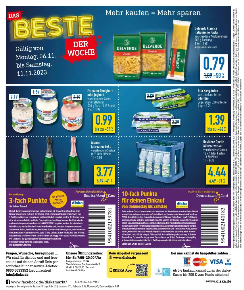 Aktueller Prospekt Diska - Prospekte - von 30.10 bis 04.11.2023 - strona 12 - produkty: angebot, angebote, arla, Astra, Becher, beere, beeren, bio, buch, coupon, deka, ehrmann, eier, eis, elle, ente, erde, flasche, gutschein, italienische pasta, kraft, lasagne, LG, mumm, pasta, reis, ring, sac, salz, sekt, tee, telefon, tender, Ti, uhr, ZTE