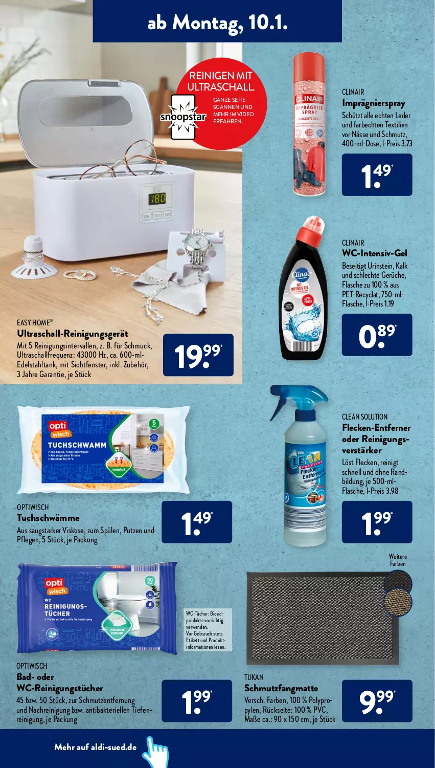 Aktueller Prospekt AldiSud - ALDI Aktuell - von 10.01 bis 15.01.2022 - strona 16 - produkty: aldi, Bad, bio, Clin, deo, edelstahl, eis, elle, fenster, flasche, Optiwisch, Rauch, Reinigung, reinigungstücher, reis, rwe, Schal, Schmuck, schmutzfangmatte, Spülen, Ti, tuc, tücher