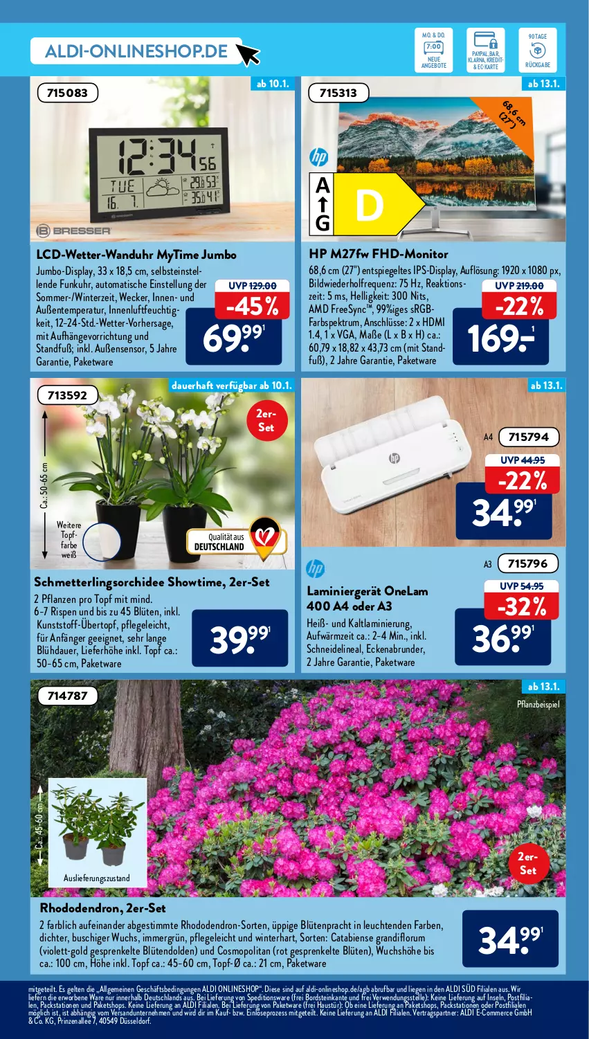 Aktueller Prospekt AldiSud - ALDI Aktuell - von 10.01 bis 15.01.2022 - strona 21 - produkty: aldi, angebot, angebote, auer, aust, auto, Blüte, eis, elle, ente, HDMI, HP, ips-display, jumbo, Leuchte, leuchten, LG, Liege, Mett, monitor, orchidee, pflanze, pflanzen, rum, rwe, Schmetterling, schmetterlingsorchidee, Spektrum, spiegel, Ti, tisch, topf, übertopf, uhr, wanduhr, weck