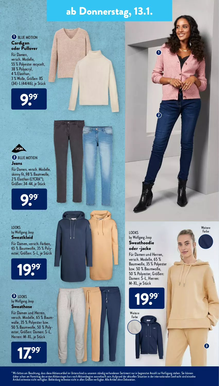 Aktueller Prospekt AldiSud - ALDI Aktuell - von 10.01 bis 15.01.2022 - strona 29 - produkty: alle artikel ohne dekoration, Bau, baumwolle, Cardigan, dekoration, dell, eis, elle, gin, hose, Jacke, jeans, kleid, Kleidung, Mode, Pullover, Sweathose, Sweatkleid, Ti, wolle, ZTE