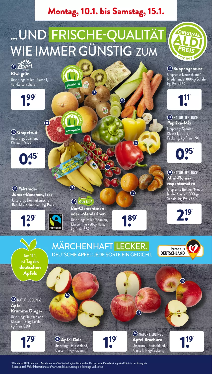 Aktueller Prospekt AldiSud - ALDI Aktuell - von 10.01 bis 15.01.2022 - strona 3 - produkty: aldi, apfel, bio, clementinen, eis, lebensmittel, natur, paprika, Rauch, reis, Schal, Schale, Ti, Yo