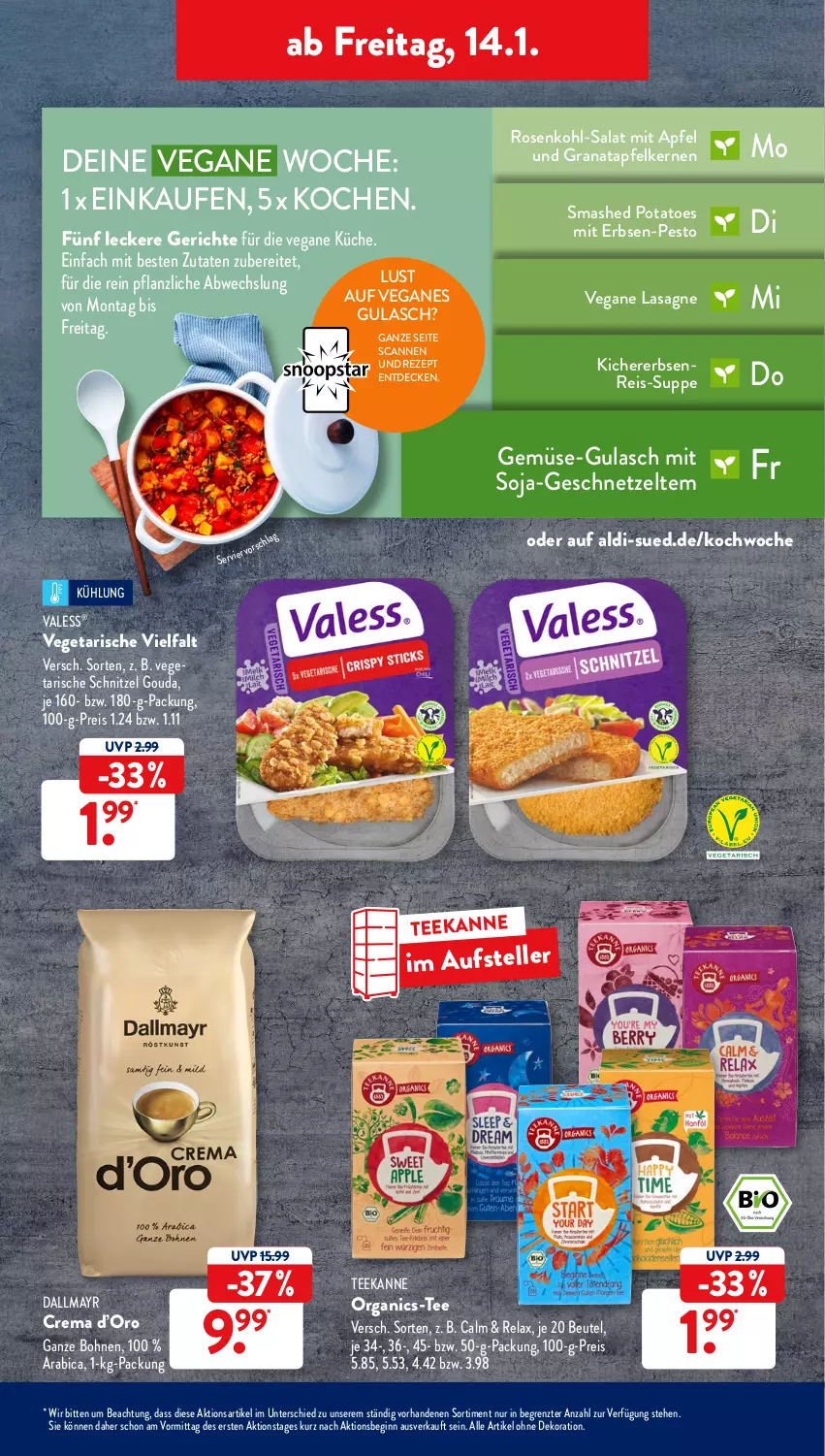 Aktueller Prospekt AldiSud - ALDI Aktuell - von 10.01 bis 15.01.2022 - strona 33 - produkty: aldi, alle artikel ohne dekoration, apfel, beutel, bohne, bohnen, dallmayr, decke, dekoration, eis, elle, erbsen, gin, gouda, grana, granatapfel, granatapfelkerne, gulasch, kichererbsen, küche, lasagne, pesto, potatoes, Rana, reis, rel, rezept, rosen, Rosenkohl, salat, schnitzel, soja, suppe, tee, teekanne, teller, Ti, Vegeta, Zelt, ZTE