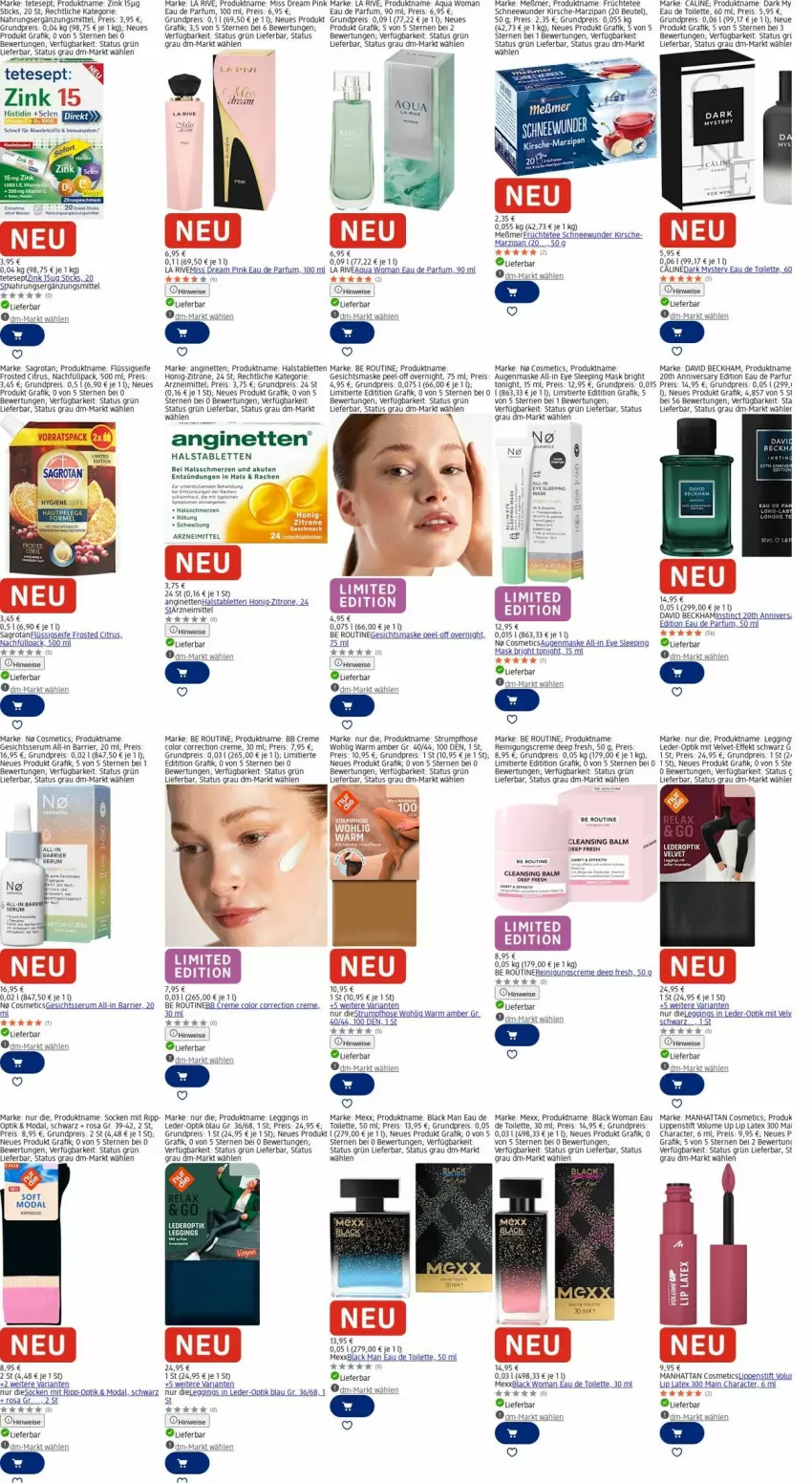 Aktueller Prospekt Dm Drogerie - Prospekte - von 13.10 bis 22.10.2025 - strona 6 - produkty: Amber, aqua, Augenmaske, Bau, BB Creme, beutel, citrus, creme, David Beckham, Eau de parfum, eau de toilette, eis, Elan, flüssigseife, früchte, Gesichtsmaske, gin, honig, hose, kirsch, kirsche, La Rive, lack, leggings, Lippenstift, marzipan, Maske, Meßmer, Mexx, parfum, Reinigung, reis, Ria, rum, sagrotan, Seife, Serum, slip, socken, Strumpfhose, tablet, tablett, Tablette, tee, Ti, velvet, zitrone