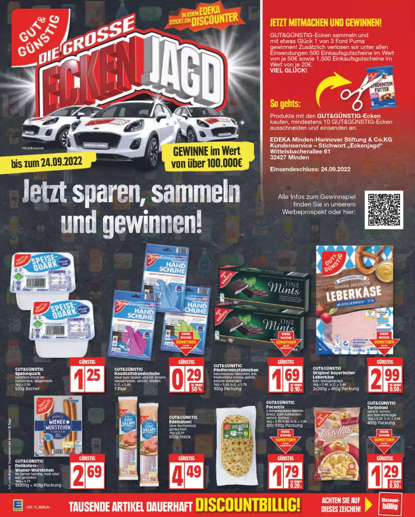 Aktueller Prospekt Edeka - Angebote der Woche - von 12.09 bis 17.09.2022 - strona 12 - produkty: ACC, Becher, brot, creme, deka, dell, discount, Edelsalami, eis, Focaccia, geback, gewinnspiel, gin, gutschein, gutscheine, handschuhe, Käse, leberkäs, leberkäse, mac, Mode, Ofen, pfeffer, puma, quark, salami, schuhe, speisequark, Spiele, Spülen, Ti, torte, tortelloni