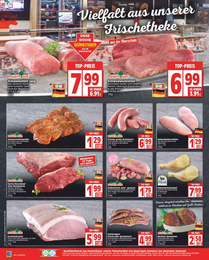 Aktueller Prospekt Edeka - Angebote der Woche - von 12.09 bis 17.09.2022 - strona 6 - produkty: backofen, beef, berliner, braten, bratwurst, brustfilet, eintopf, eis, elle, filet, filets, fleisch, grobe bratwurst, gulasch, hähnchenbrust, hähnchenbrustfilet, hähnchenschenkel, henkel, krustenbraten, mac, medaillons, nuss, Ofen, pfanne, reis, Rippen, roastbeef, rwe, saft, schenkel, schnitten, schnitzel, schwein, schweine, schweinefilet, schweineschnitzel, tee, Ti, topf, wein, weine, wurst, ZTE