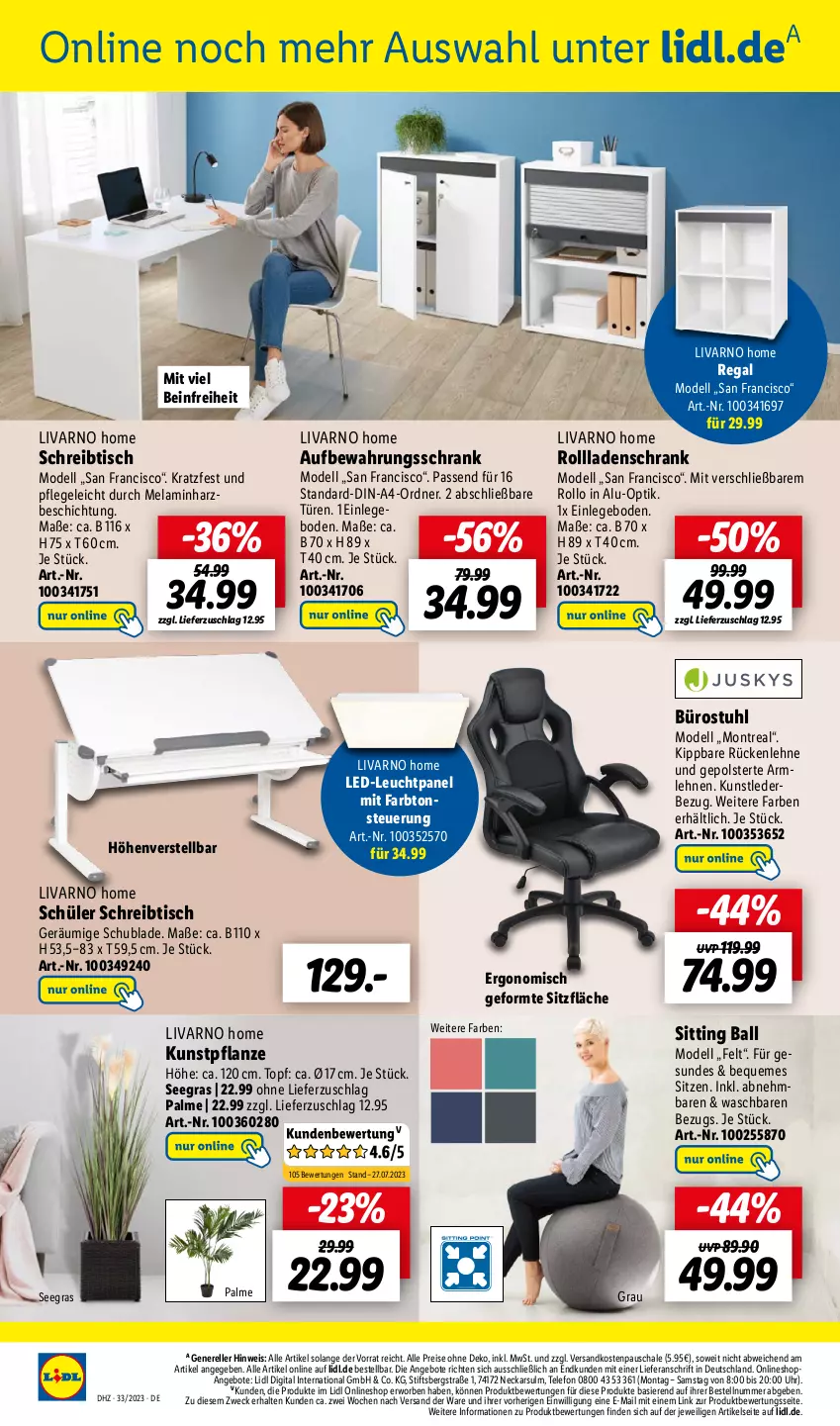 Aktueller Prospekt Lidl - Aktionsprospekt - von 14.08 bis 19.08.2023 - strona 24 - produkty: angebot, angebote, armlehnen, ball, dell, eis, elle, Kunstpflanze, Mode, ndk, ordner, pflanze, regal, reis, rel, rückenlehne, Schal, Schale, Schrank, schreibtisch, stuhl, telefon, Ti, tisch, topf, uhr, weck