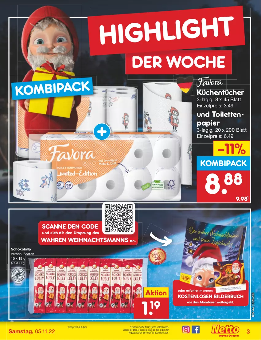 Aktueller Prospekt Netto Marken-Discount - Filial-Angebote - von 31.10 bis 05.11.2022 - strona 3 - produkty: angebot, bestpreis, buch, eis, ente, küche, Küchen, küchentücher, papier, reis, schoko, Ti, toilettenpapier, tücher, usb, weihnachten, ZTE