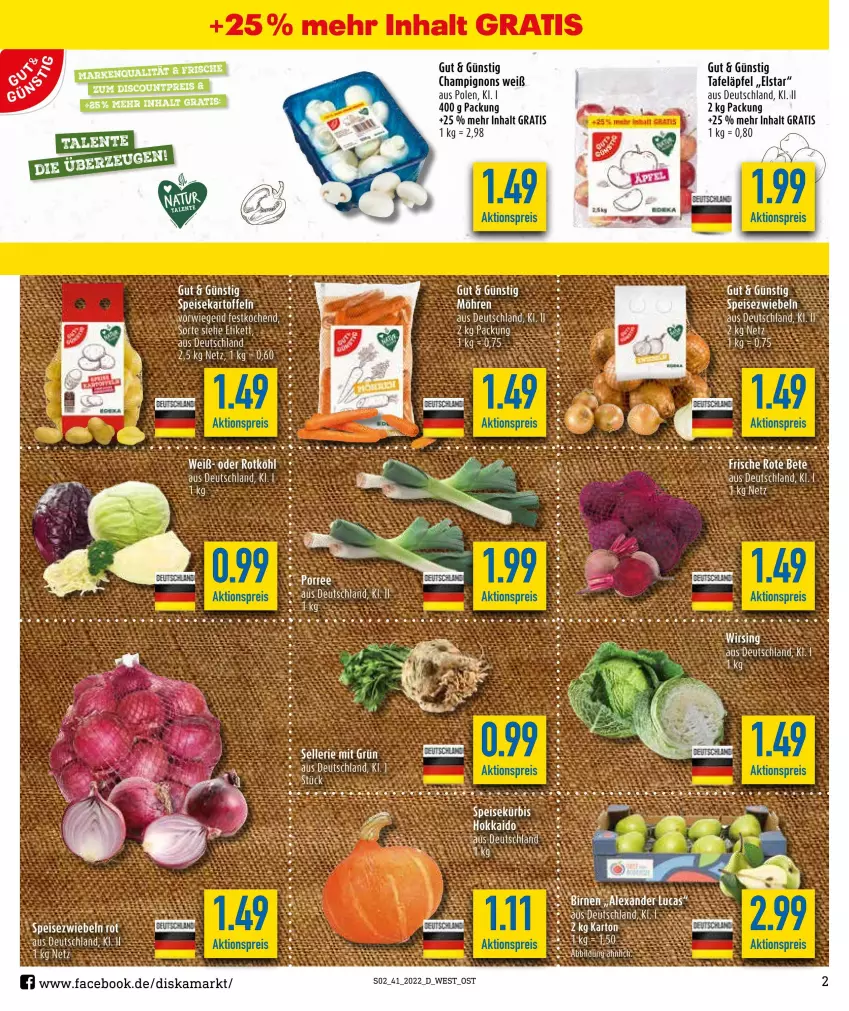 Aktueller Prospekt Diska - Prospekte - von 10.10 bis 15.10.2022 - strona 2 - produkty: aktionspreis, alexa, Birnen, champignon, champignons, eis, LG, Liege, reis, tafeläpfel, tee, Ti, Wirsing, Yo, zwiebel, zwiebeln