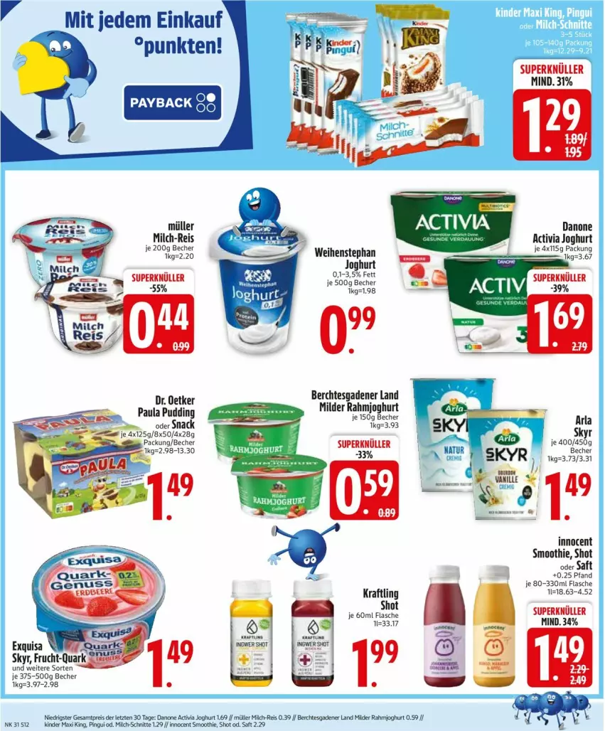 Aktueller Prospekt Edeka - Prospekte - von 28.07 bis 02.08.2025 - strona 14 - produkty: activia, activia joghurt, Becher, danone, danone activia, Dr. Oetker, eis, exquisa, flasche, frucht, Innocent, joghur, joghurt, Kinder, Kinder Maxi, kinder maxi king, kraft, milch, milch-schnitte, Müller, Paula, pingui, quark, rahmjoghurt, reis, saft, Skyr, smoothie, Ti, weihenstephan, ZTE