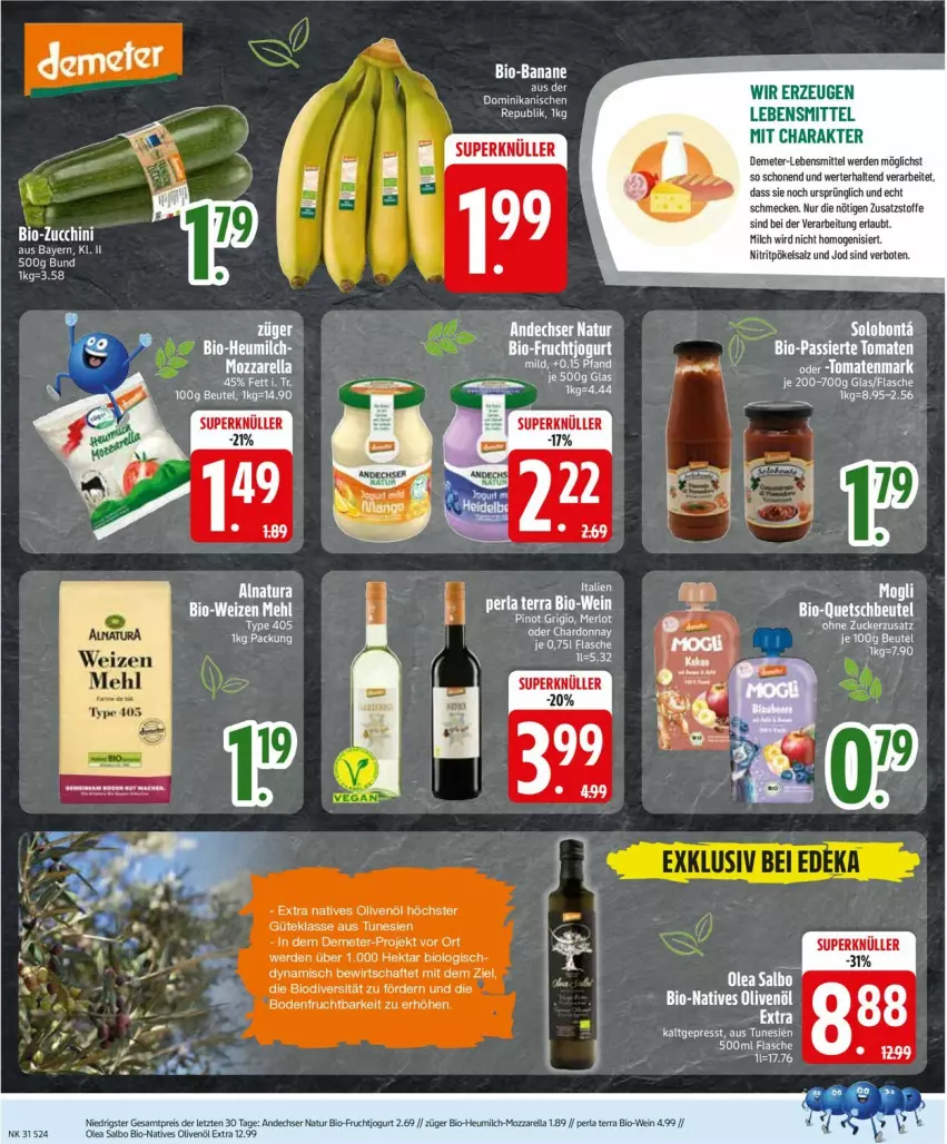 Aktueller Prospekt Edeka - Prospekte - von 28.07 bis 02.08.2025 - strona 26 - produkty: andechser natur, beutel, bio, Bio-Fruchtjogurt, Bio-Wein, bio-zucchini, chardonnay, eis, erde, flasche, frucht, Heu, heumilch, jogurt, lebensmittel, milch, mozzarella, natives olivenöl, natur, olive, oliven, olivenöl, olivenöl extra, perla, quetschbeutel, reis, rel, salz, Ti, wein, ZTE, zucchini, zucker