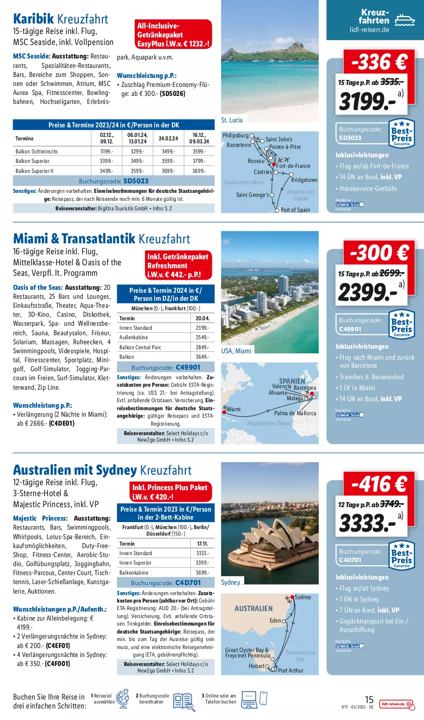 Aktueller Prospekt Lidl - Themenflyer Mai 2023 - von 12.05 bis 15.06.2023 - strona 15 - produkty: aqua, aust, axe, balkonkabine, bett, buch, cin, deo, eis, Elektro, ente, Garten, getränk, getränke, gin, inklusivleistungen, kreuzfahrten, LG, Philips, pool, reis, reiseveranstalter, reiseverlauf, sim, Spezi, Spiele, Sport, Surf, telefon, Thea, Ti, tisch, wasser, Whirlpool