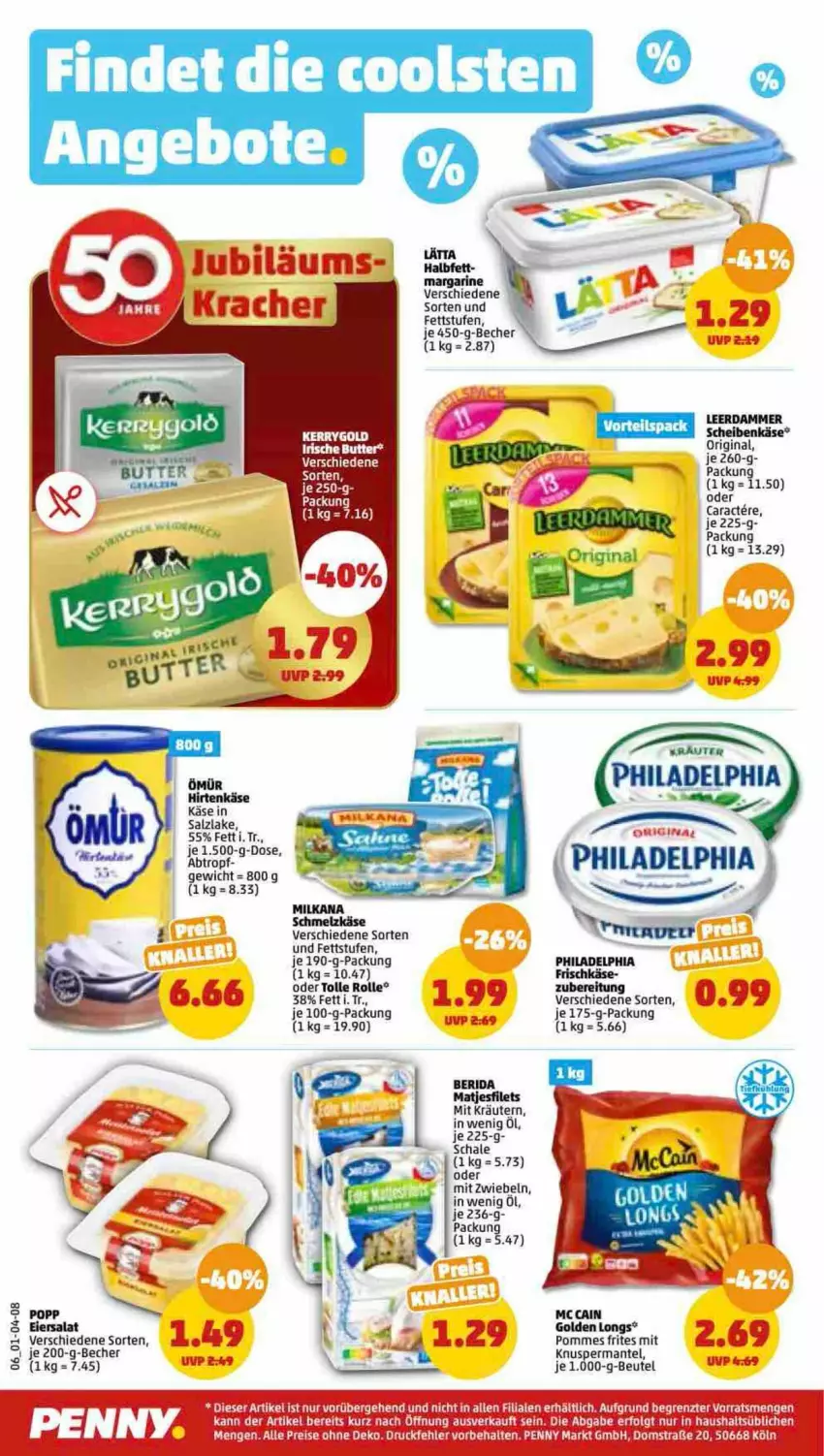 Aktueller Prospekt Penny - Prospekte - von 08.05 bis 13.05.2023 - strona 6 - produkty: Becher, beutel, eier, eiersalat, eis, filet, filets, frischkäse, gin, Käse, kerrygold, kräuter, kräutern, lätta, leerdammer, LG, Mantel, margarine, mc cain, milka, milkana, mit zwiebeln, philadelphia, pommes, Pommes Frites, rum, salat, salz, Schal, Schale, tee, tesa, Ti, ZTE, zwiebel, zwiebeln