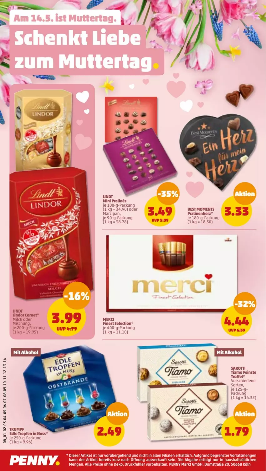 Aktueller Prospekt Penny - Prospekte - von 08.05 bis 13.05.2023 - strona 8 - produkty: eis, je 250-g-packung, LG, lindor, lindt, marzipan, merci, milch, pralinen, reis, rum, saro, sarotti, Ti, Trüffel, ZTE