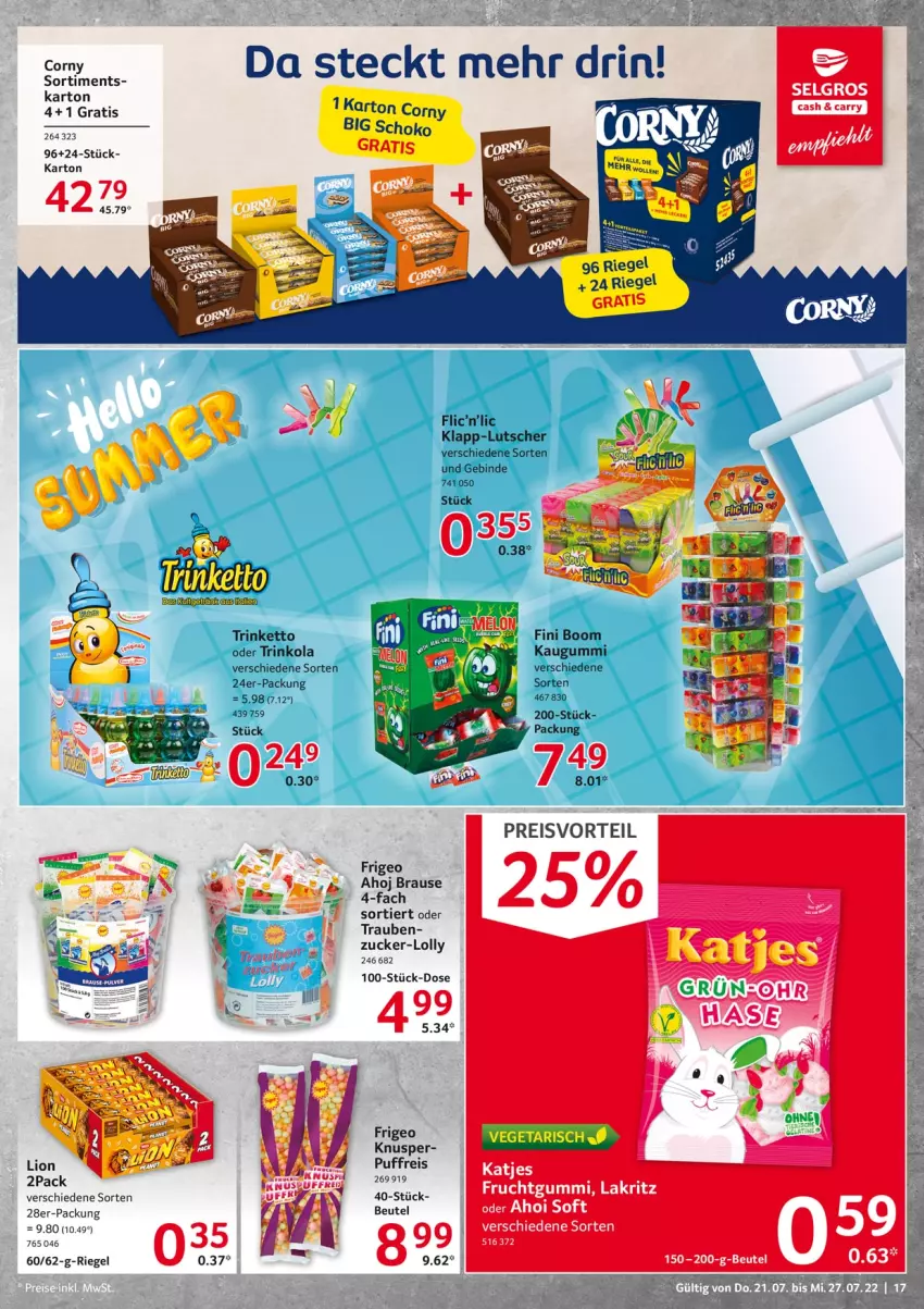 Aktueller Prospekt Selgros - Food - von 21.07 bis 27.07.2022 - strona 17 - produkty: beutel, brause, eis, frucht, fruchtgummi, katjes, kaugummi, Lakritz, LG, Lutscher, preisvorteil, reis, riegel, Ti, trauben, wolle, zucker