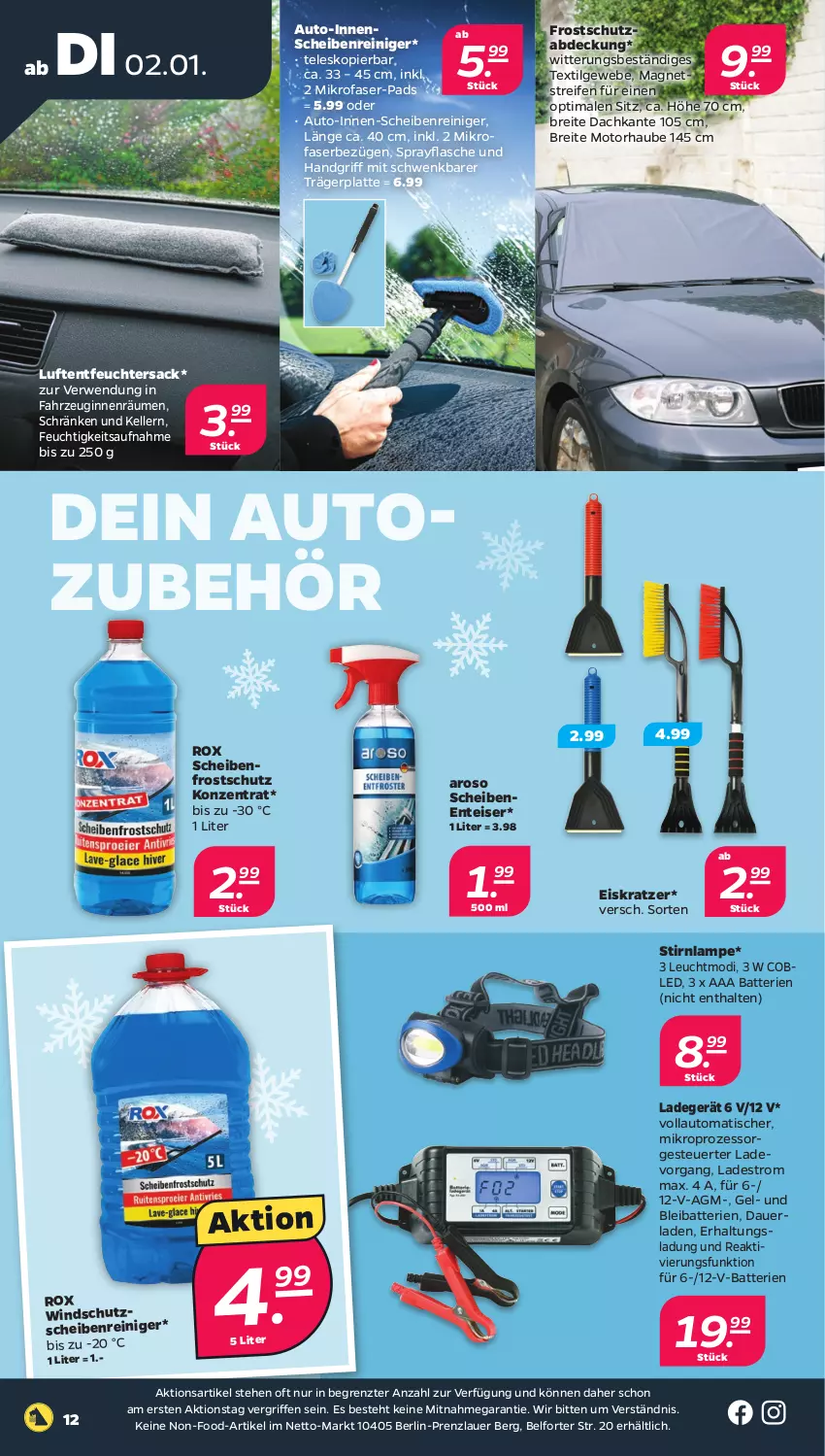 Aktueller Prospekt Netto - Woche 1 - von 02.01 bis 06.01.2024 - strona 12 - produkty: auer, auto, Autozubehör, batterie, batterien, Brei, eis, Eiskratzer, elle, ente, flasche, gin, ladegerät, Lampe, latte, LG, Luftentfeuchter, Magnets, mikrofaser, reifen, reiniger, rwe, sac, Scheibenfrostschutz, Scheibenreiniger, Teleskop, Ti, tisch, Windschutz, ZTE