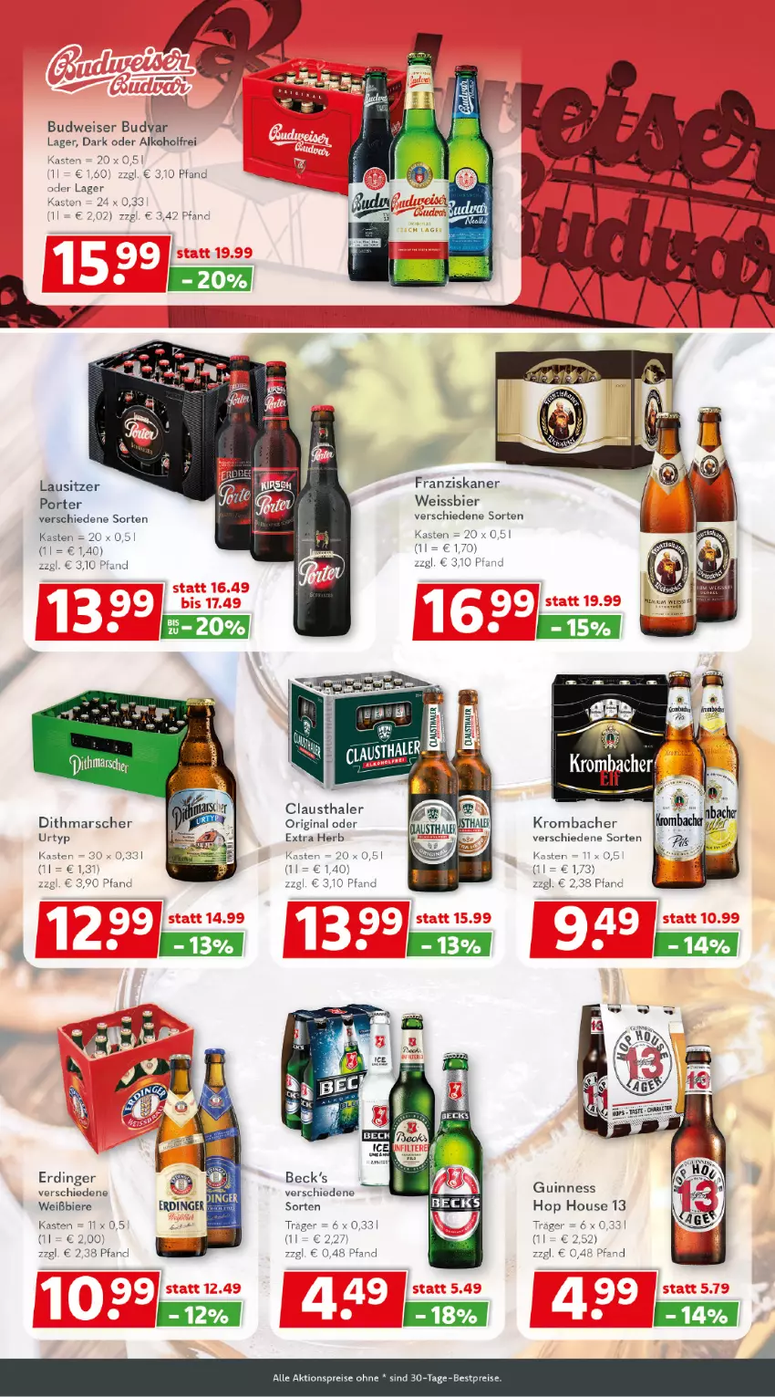 Aktueller Prospekt Getraenkeland - von 18.09 bis 30.09.2023 - strona 4 - produkty: aktionspreis, aust, bestpreis, bestpreise, bier, Biere, budweiser, clausthaler, eis, erdinger, franziskaner, gin, Guinness, krombache, krombacher, mars, reis, Ti, urtyp, weissbier