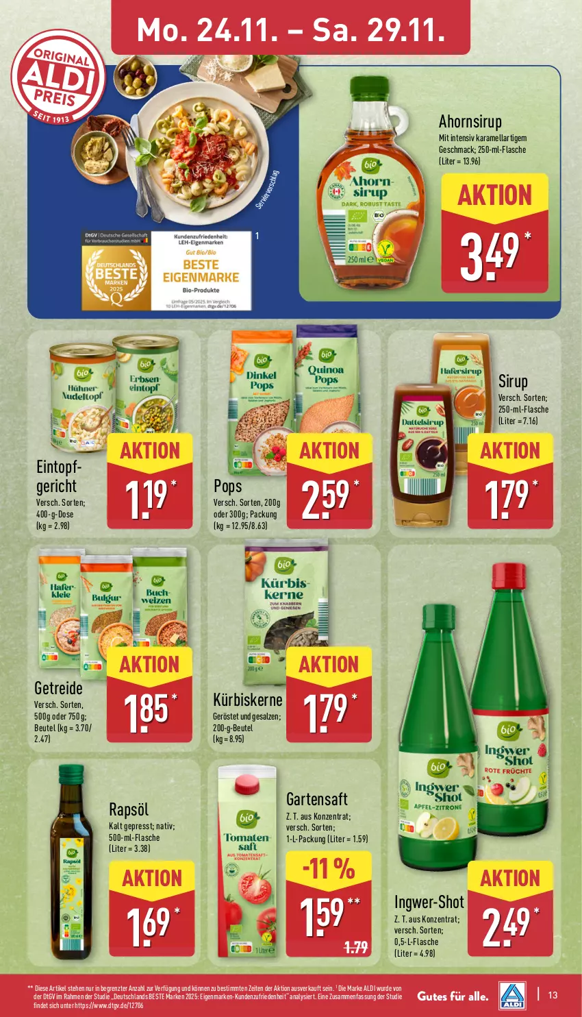 Aktueller Prospekt Aldi Nord - Von Montag - von 24.11 bis 29.11.2025 - strona 19 - produkty: aldi, beutel, eintopf, flasche, Garten, ingwer, karamell, Kürbis, kürbiskerne, mac, rapsöl, saft, salz, sirup, Ti, topf, ZTE