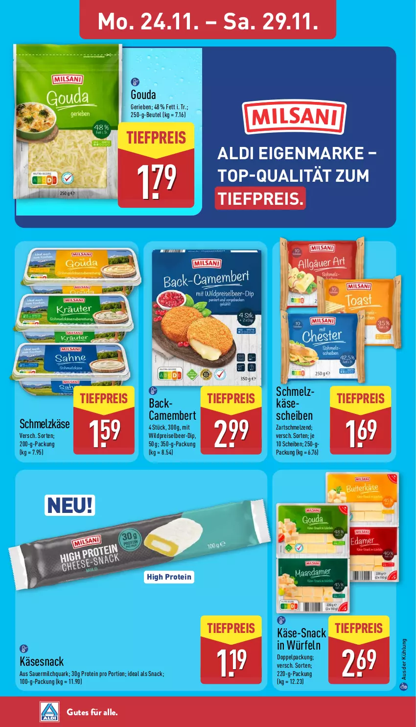 Aktueller Prospekt Aldi Nord - Von Montag - von 24.11 bis 29.11.2025 - strona 2 - produkty: aldi, auer, beutel, camembert, dip, eis, gouda, Käse, käsescheiben, milch, quark, reis, Schmelzkäse, snack, Ti, tiefpreis, Wild, würfel