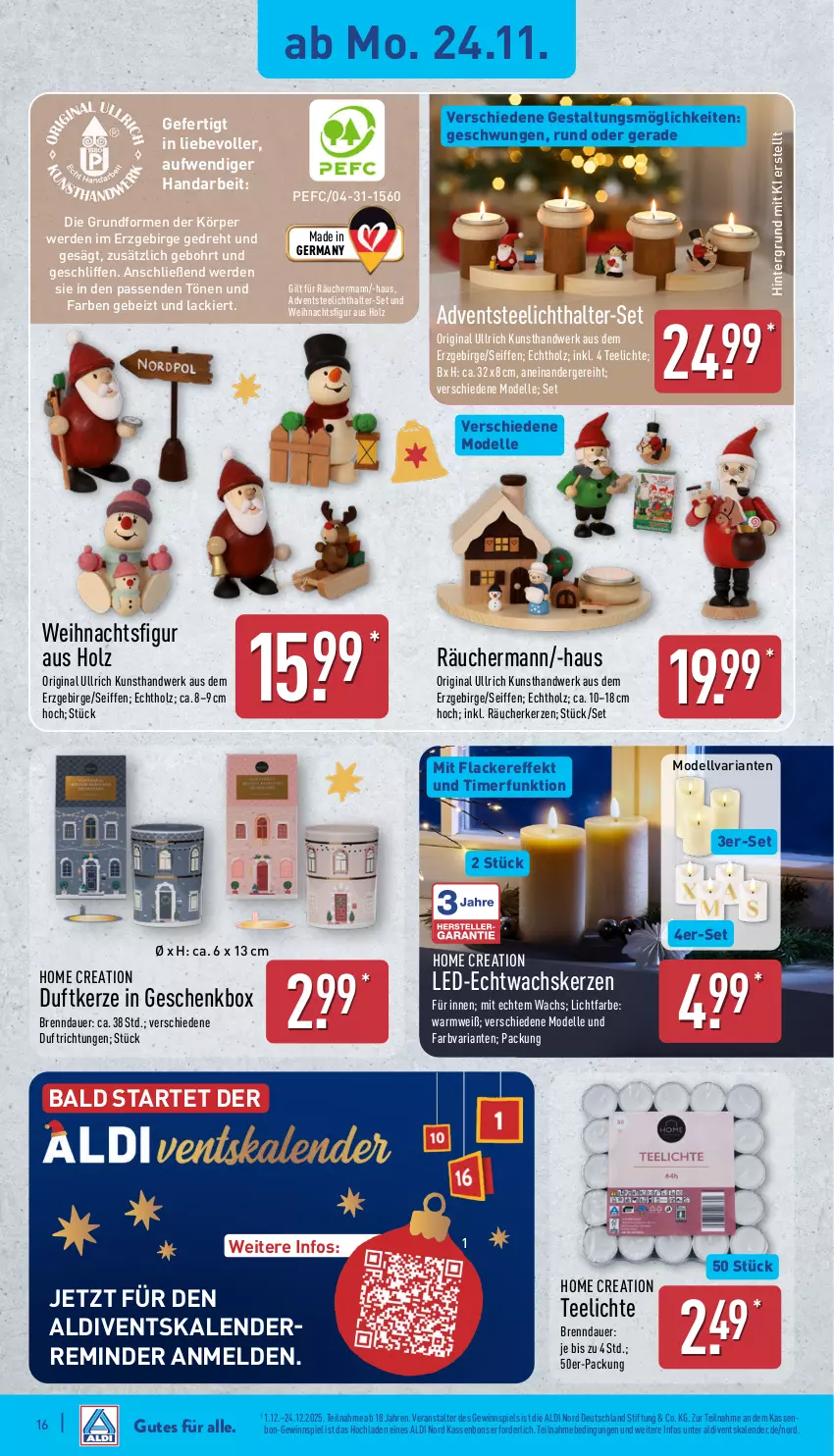 Aktueller Prospekt Aldi Nord - Von Montag - von 24.11 bis 29.11.2025 - strona 22 - produkty: aldi, auer, dell, Duftkerze, Echtwachskerzen, elle, erde, Germ, Geschenkbox, gewinnspiel, gin, Holz, kerze, lack, Lacke, Mode, Ria, tee, Teelicht, teelichte, teelichthalter, Ti, timer, Weihnachtsfigur
