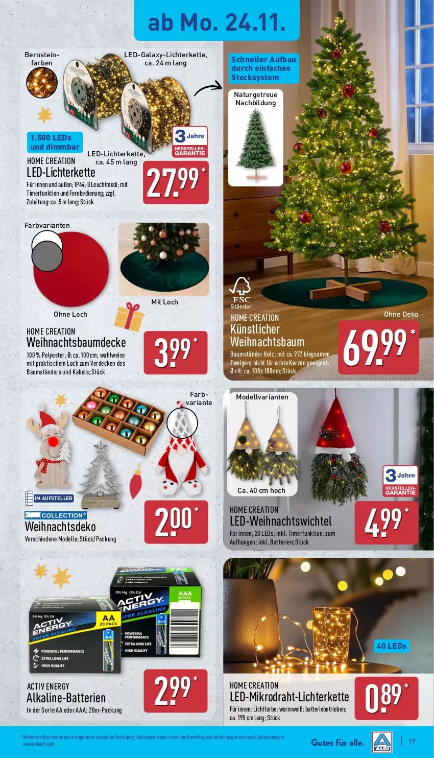 Aktueller Prospekt Aldi Nord - Von Montag - von 24.11 bis 29.11.2025 - strona 23 - produkty: batterie, batterien, Bau, decke, dell, Draht, eis, elle, erde, fernbedienung, gin, Holz, kerze, Kette, led-licht, leds, lichterkette, Mode, natur, Ria, teller, Ti, timer, tisch, Weihnachtsbaum, Wichtel, ZTE