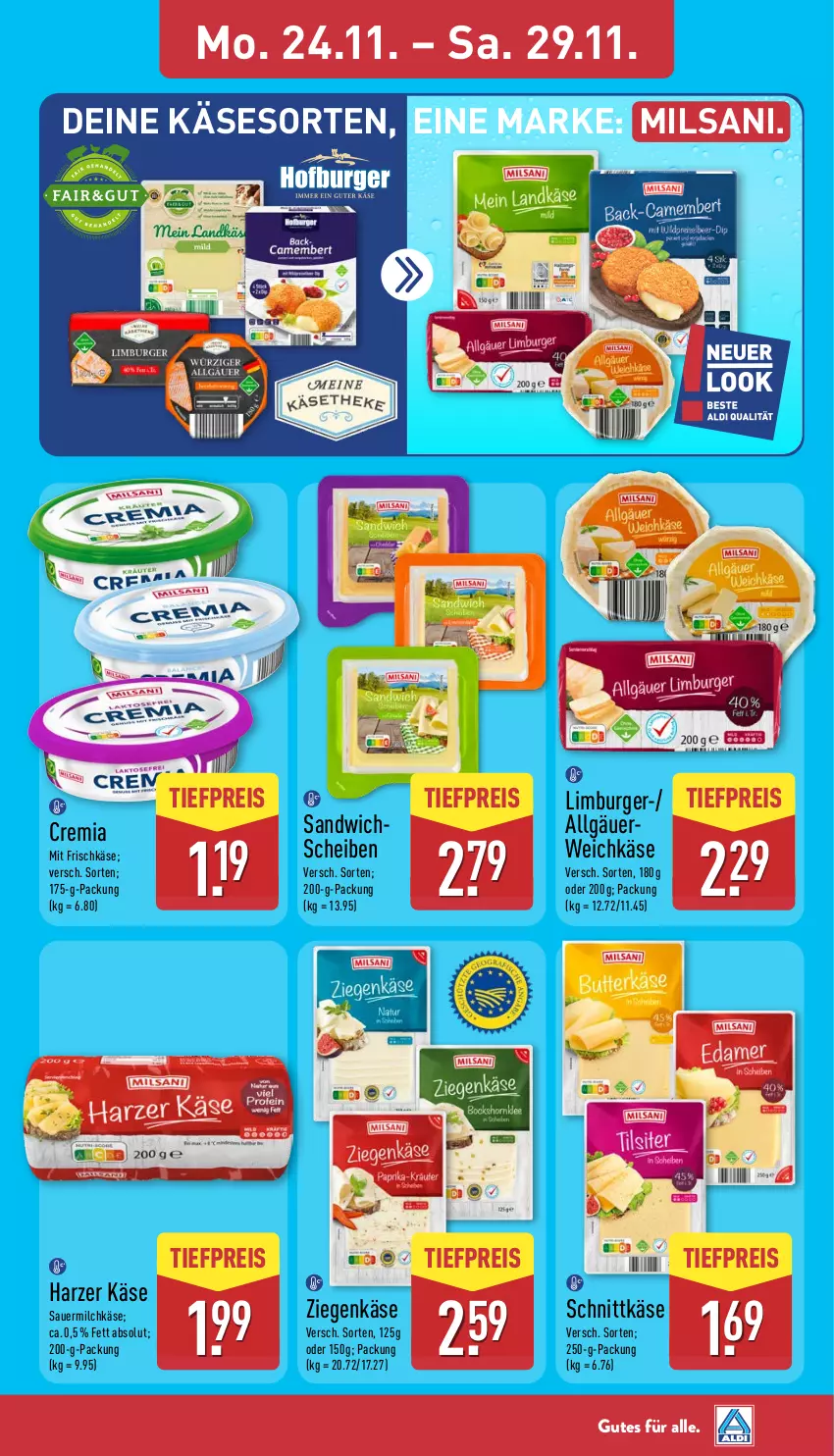 Aktueller Prospekt Aldi Nord - Von Montag - von 24.11 bis 29.11.2025 - strona 3 - produkty: aldi, auer, burger, eis, frischkäse, Käse, lebensmittel, LG, Limburger, milch, reis, rwe, sandwich, Sauermilchkäse, schnittkäse, Ti, tiefpreis, weichkäse, ziegenkäse