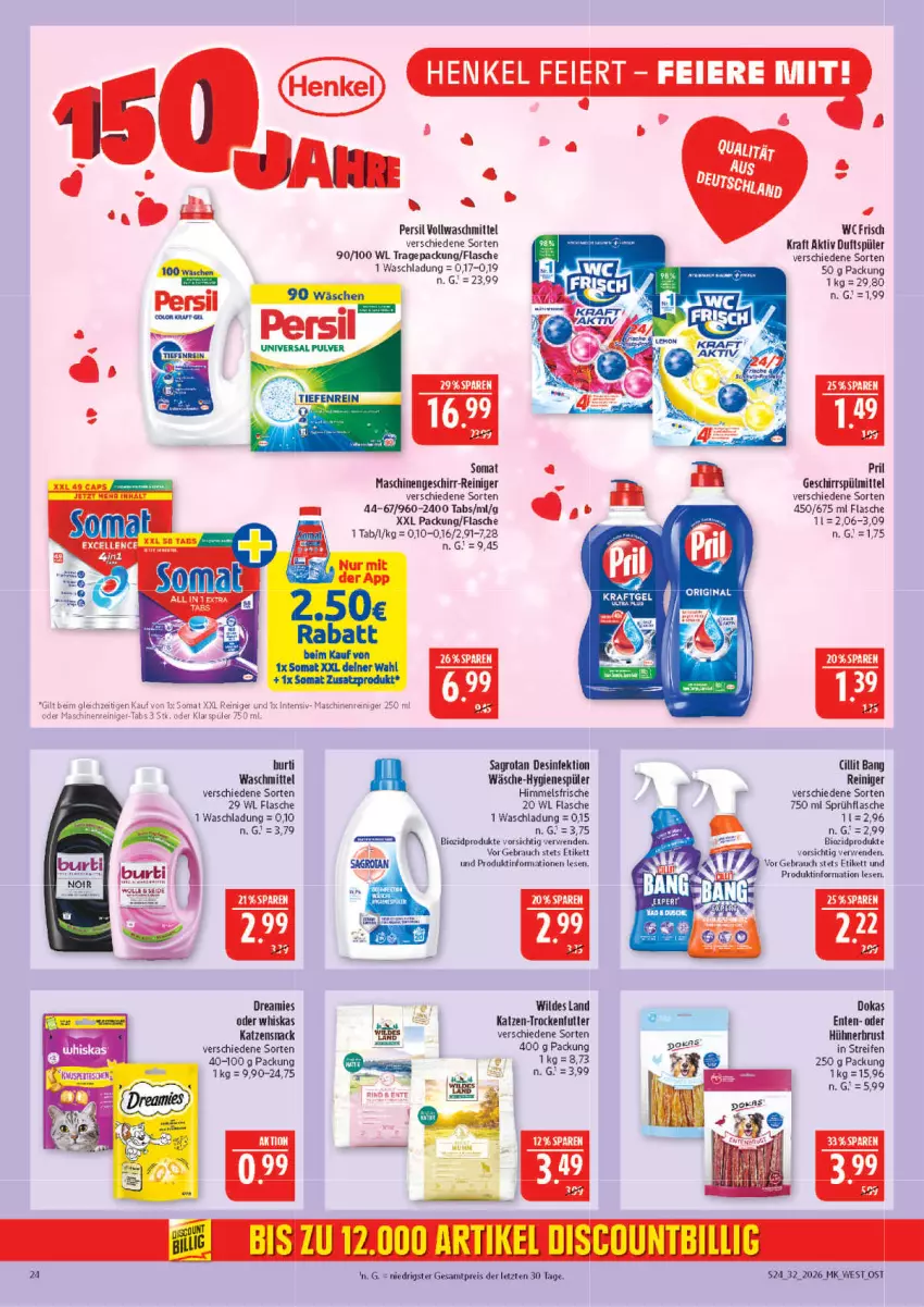 Aktueller Prospekt Marktkauf - Prospekt - von 02.08 bis 08.08.2026 - strona 24 - produkty: bio, biozidprodukte, Desinfektion, dreamies, eier, eis, ente, flasche, geschirr, geschirrspülmittel, gin, henkel, hühner, hygienespüler, katzensnack, kraft, maschinenreiniger, persil, pril, Rauch, reifen, reiniger, reis, rwe, snack, somat, sprühflasche, spülmittel, Ti, trockenfutter, universal pulver, vollwaschmittel, waschmittel, whiskas, Wild, ZTE