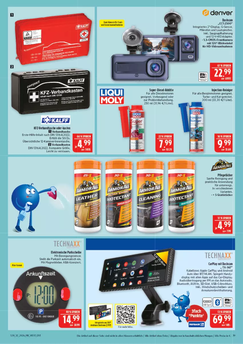 Aktueller Prospekt Marktkauf - Prospekt - von 02.08 bis 08.08.2026 - strona 39 - produkty: adapter, Apple, armatur, armaturen, auto, Autoradio, Bewegungssensor, Dashcam, deo, Diesel, eis, Elektro, frontkamera, Handy, HP, kamera, kleber, lautsprecher, ndk, Radio, reiniger, Reinigung, reis, Ria, rwe, spiegel, Tasche, tee, Ti, tisch, tücher, und armatur, usb, Verbandkasten, Windschutz